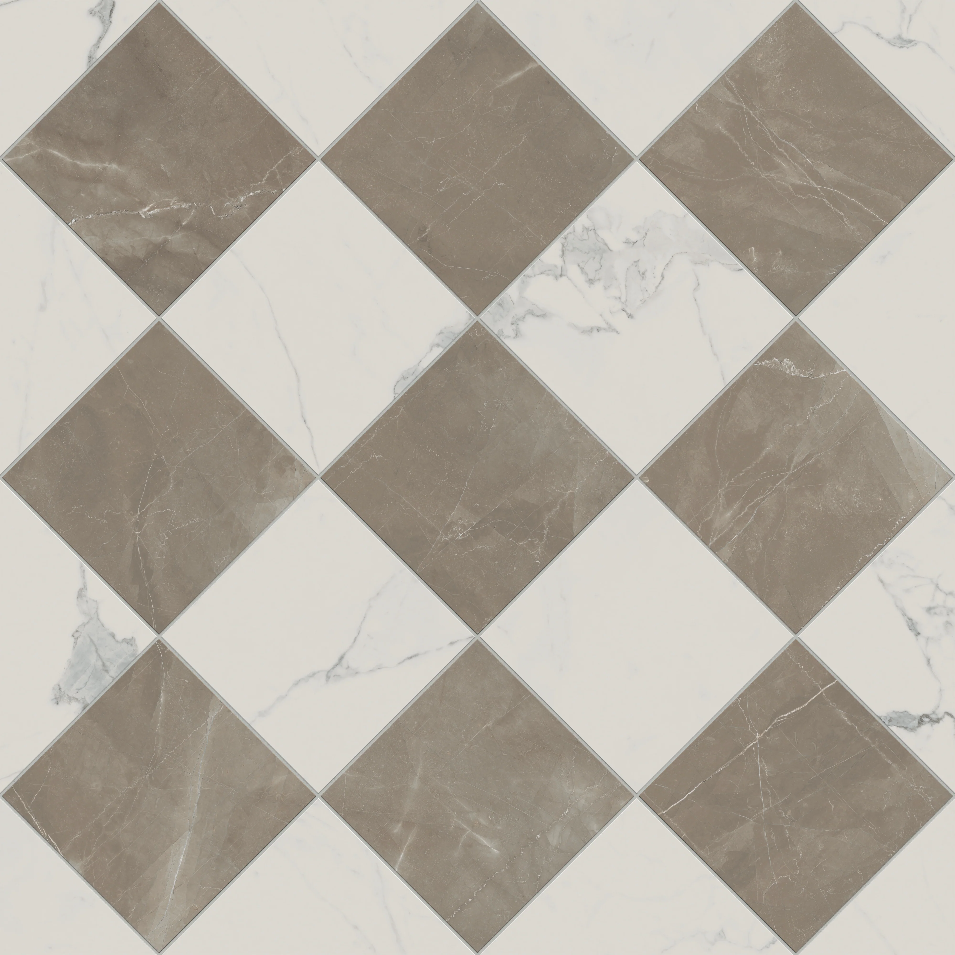 Leona 12x12 Checkerboard Matte Porcelain Tile in Calacatta and Amani Bronze - Image 5