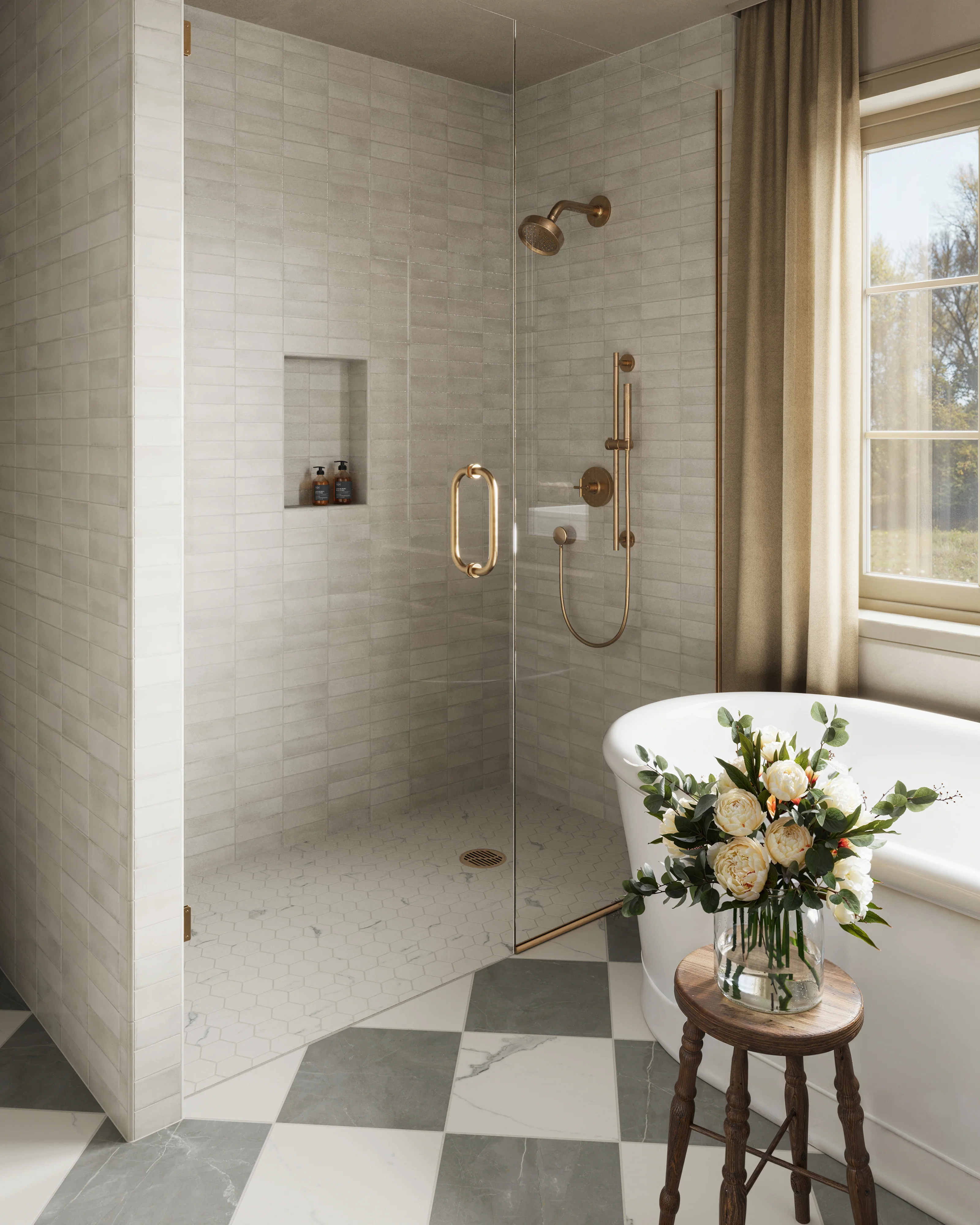 Leona 12x12 Checkerboard Matte Porcelain Tile in Calacatta and Amani Grey - Image 11