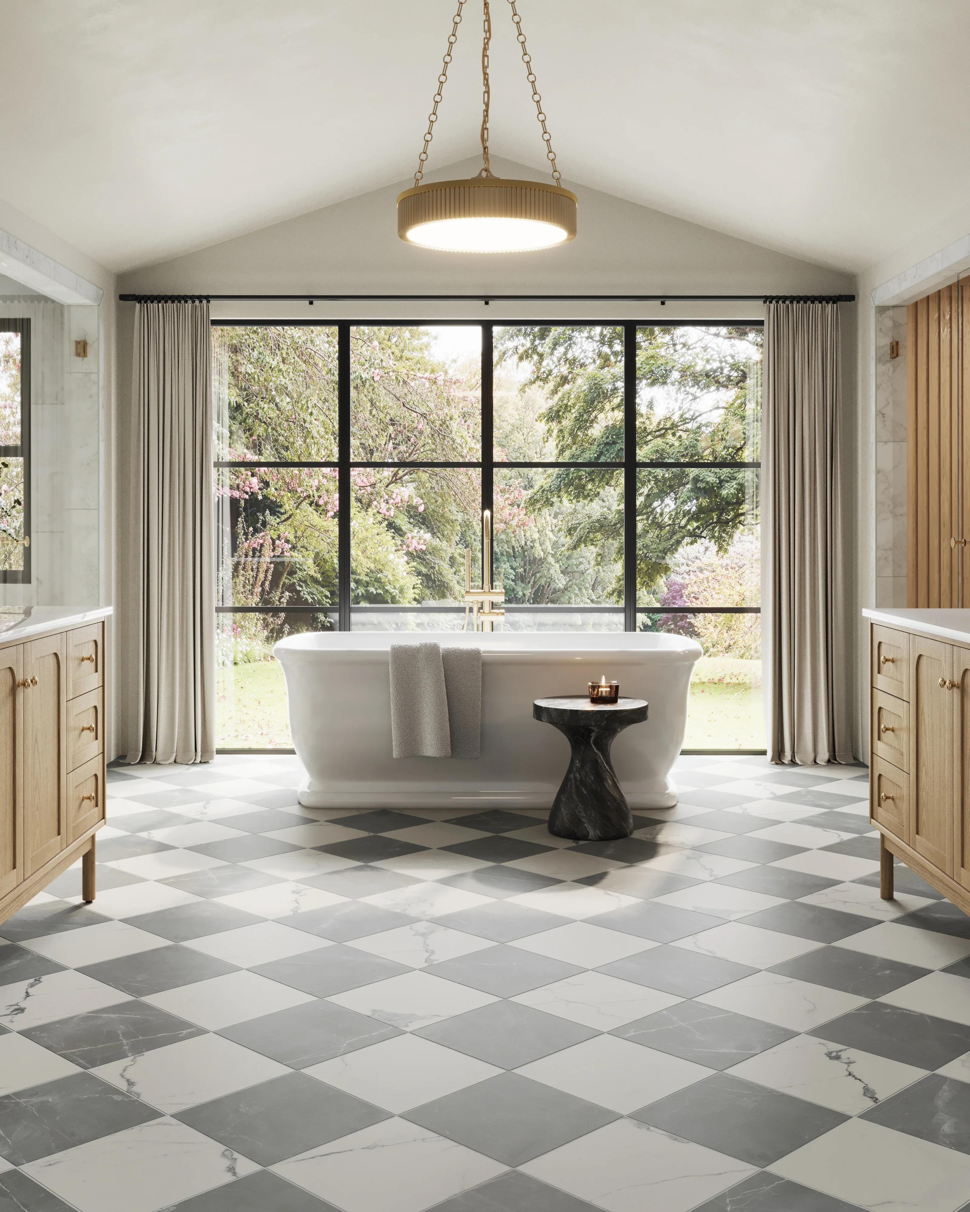 Leona 12x12 Checkerboard Matte Porcelain Tile in Calacatta and Amani Grey - Image 14