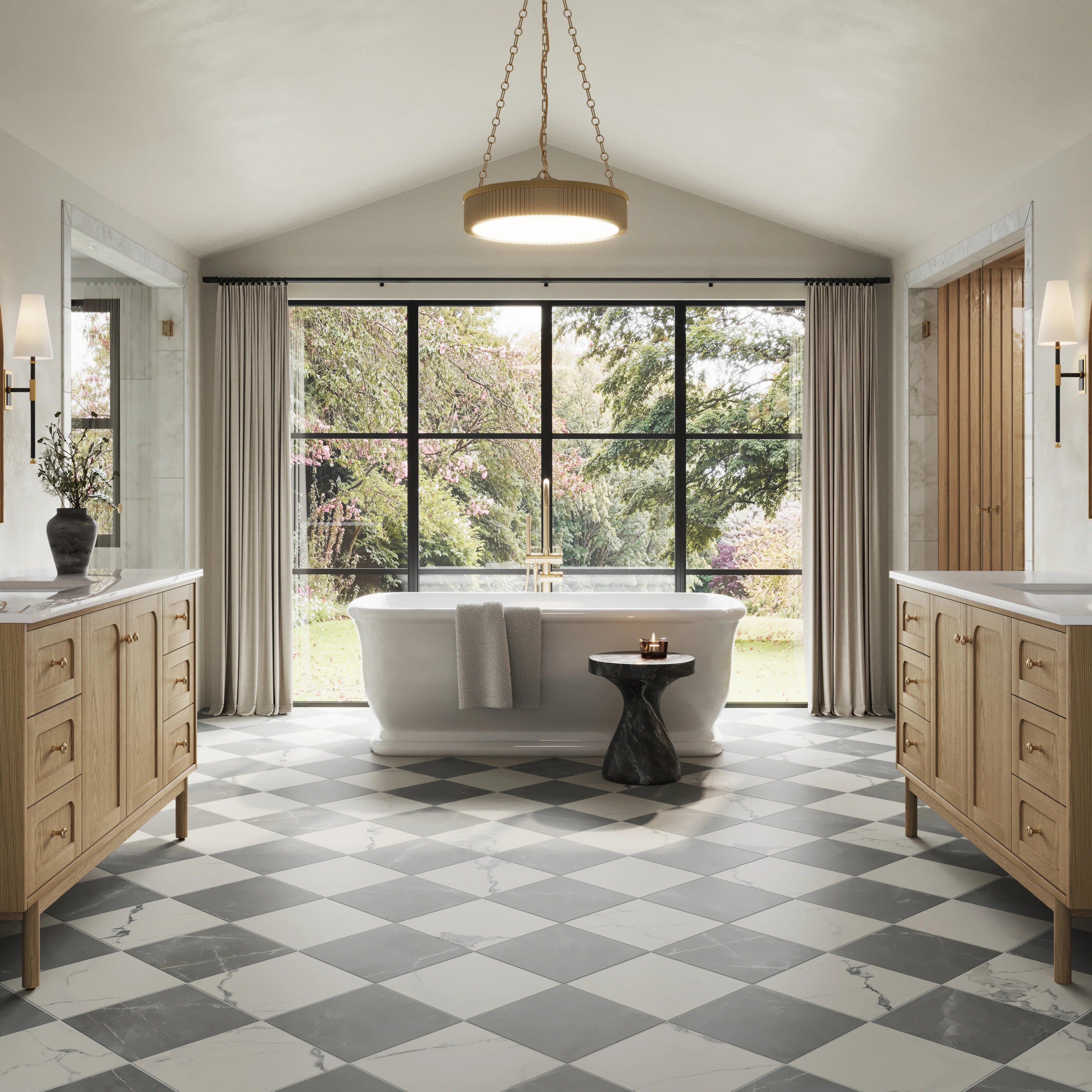 Leona 12x12 Checkerboard Matte Porcelain Tile in Calacatta and Amani Grey - Image 15