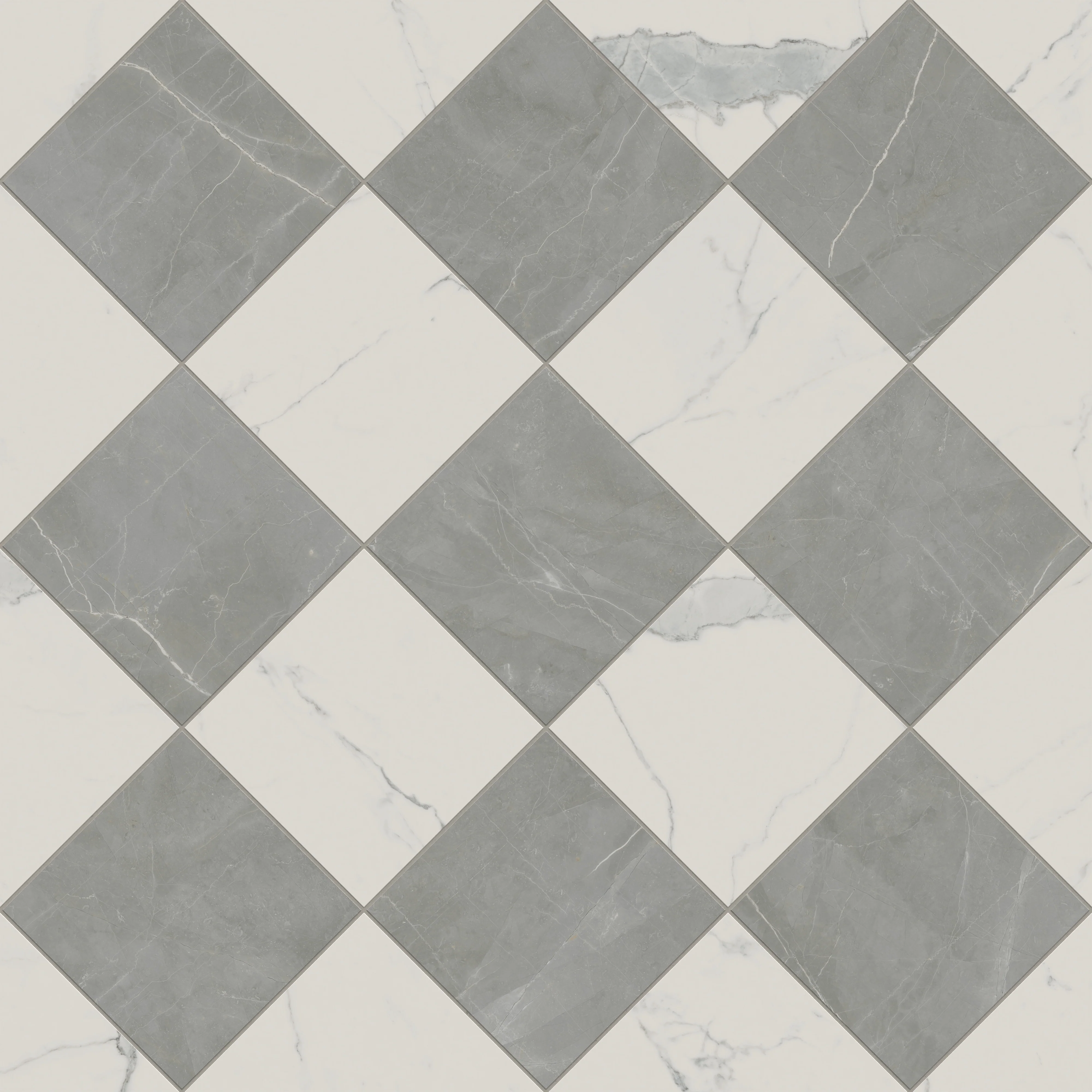 Leona 12x12 Checkerboard Matte Porcelain Tile in Calacatta and Amani Grey - Image 5
