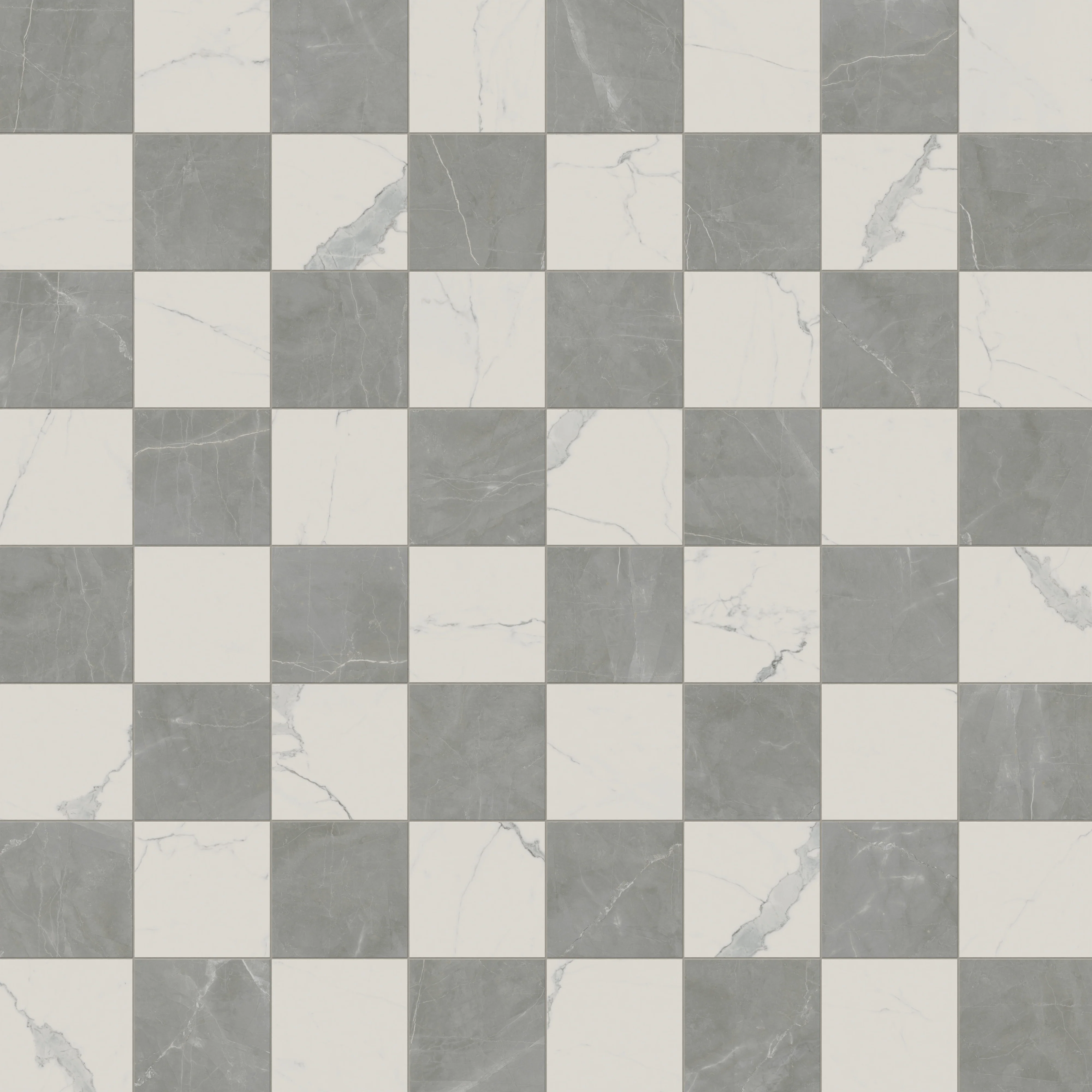 Leona 12x12 Checkerboard Matte Porcelain Tile in Calacatta and Amani Grey - Image 6