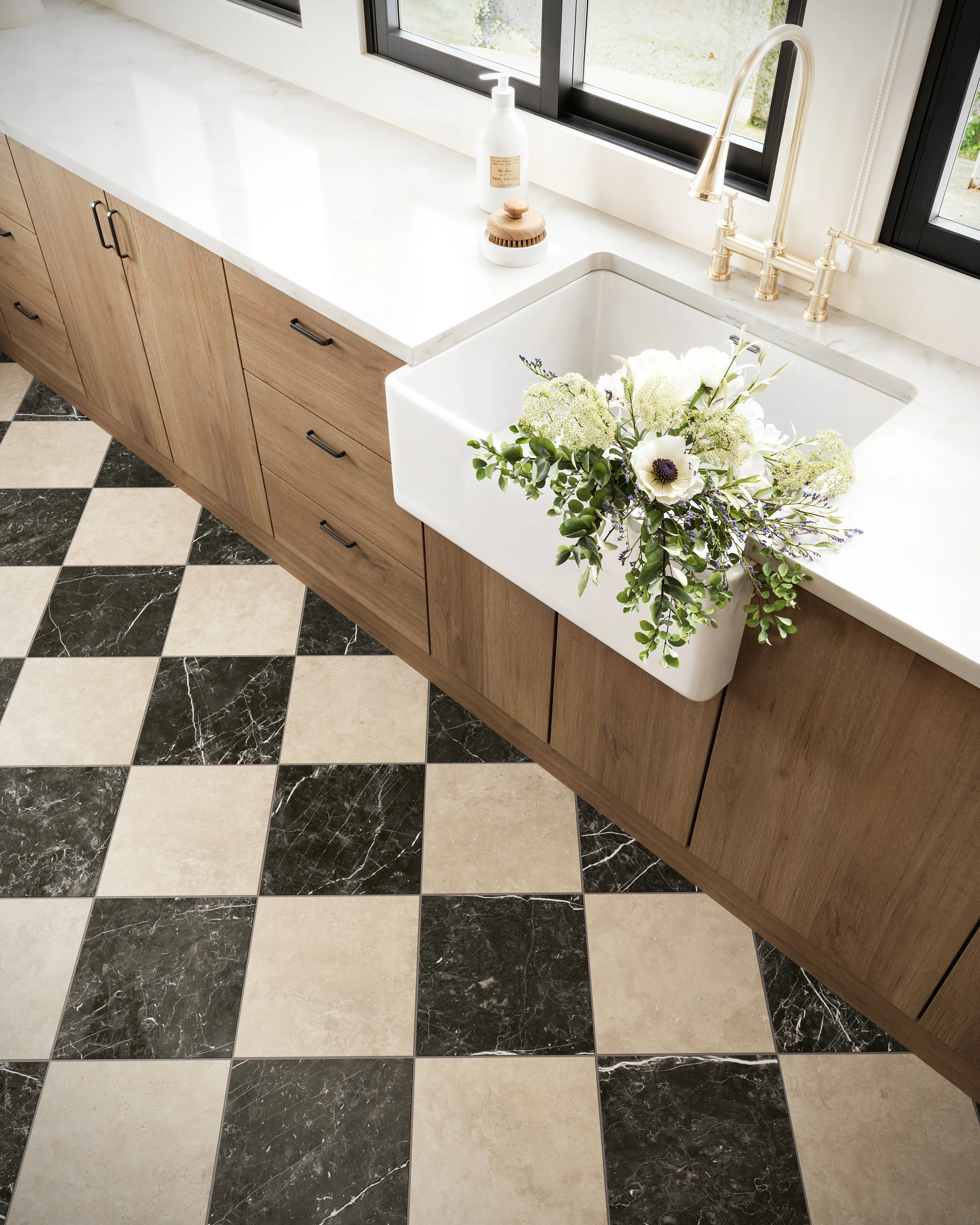 Leona 12x12 Checkerboard Matte Porcelain Tile in Marfil and Nero Marquina - Image 8