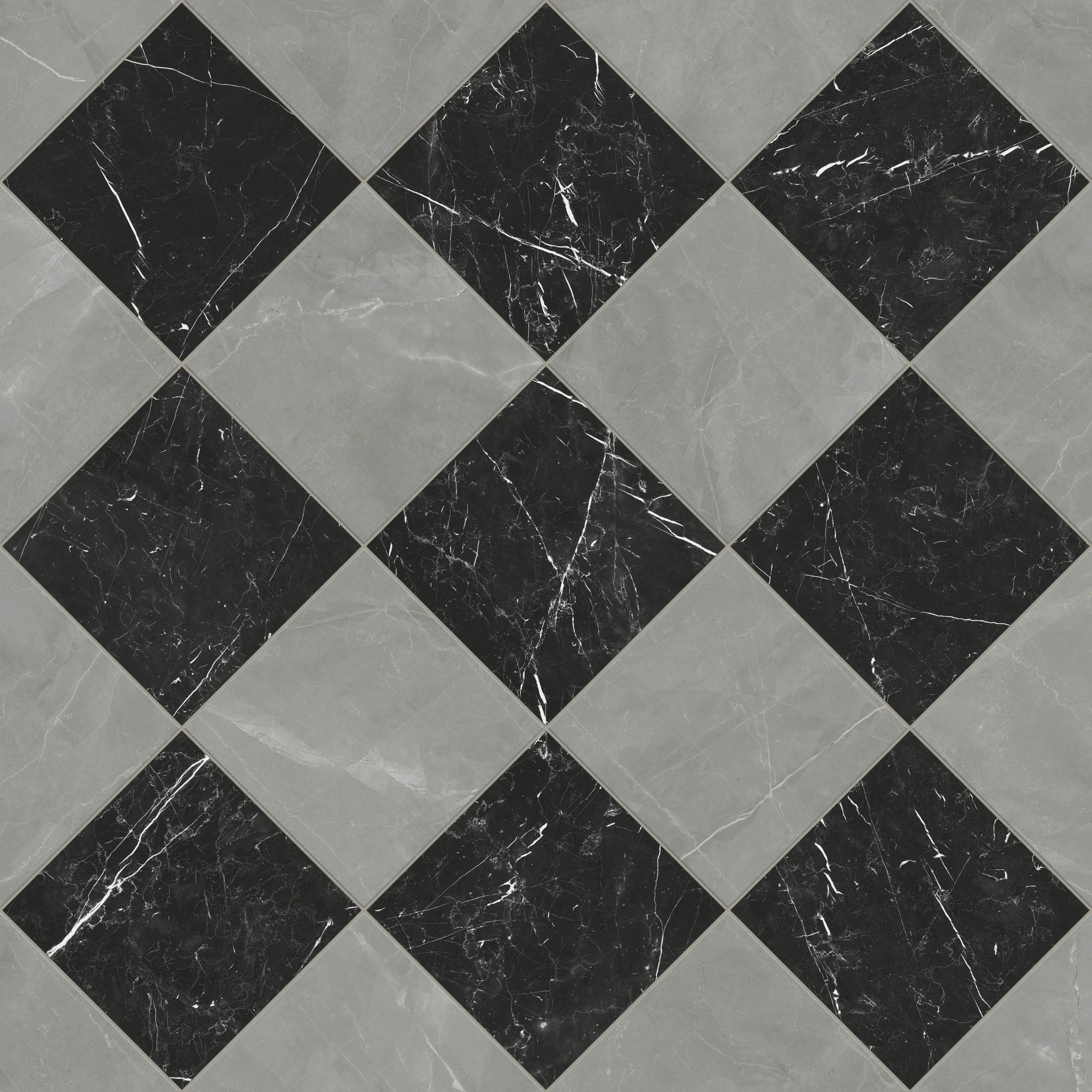 Leona 12x12 Checkerboard Polished Porcelain Tile in Amani Grey and Nero Marquina - Image 4