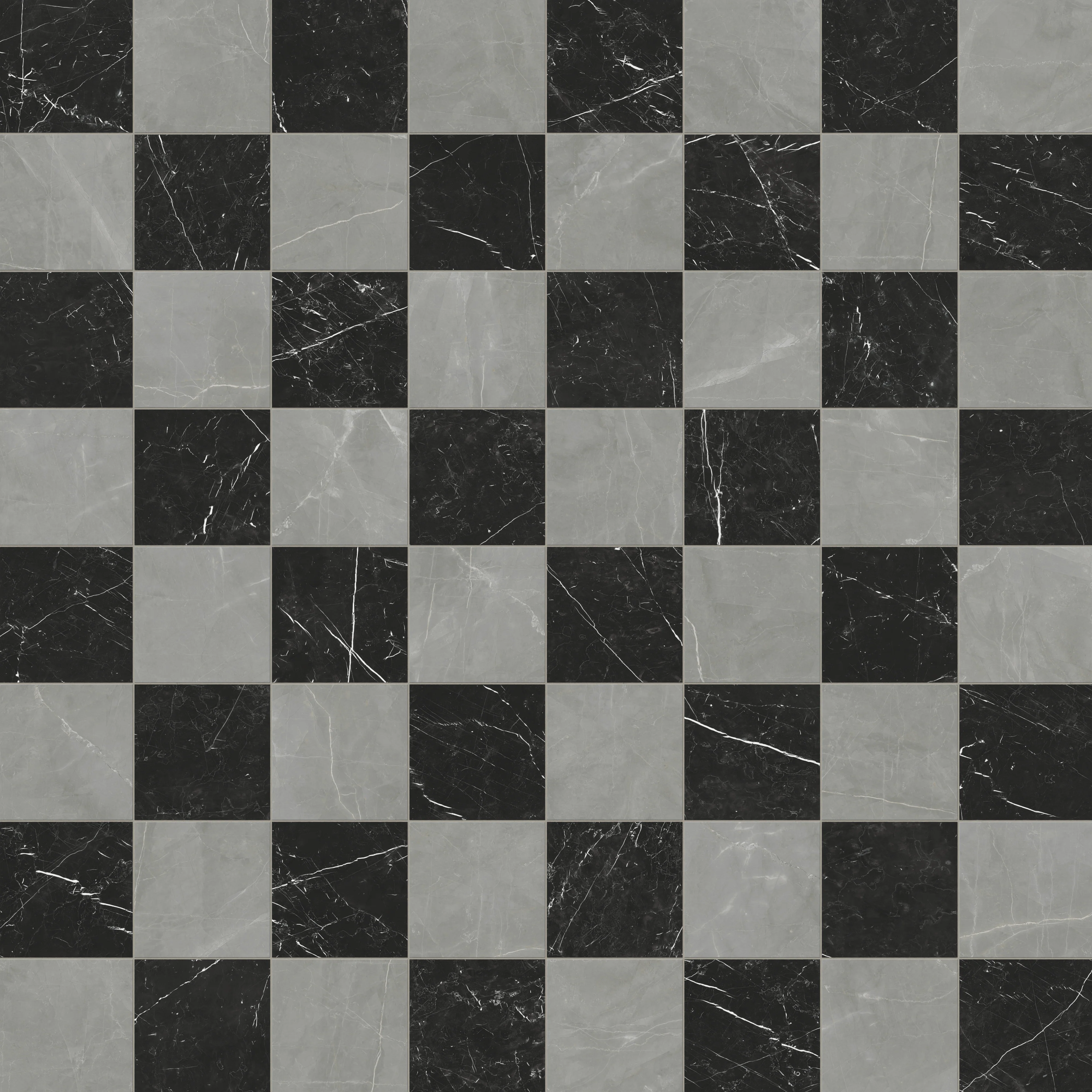 Leona 12x12 Checkerboard Polished Porcelain Tile in Amani Grey and Nero Marquina - Image 5