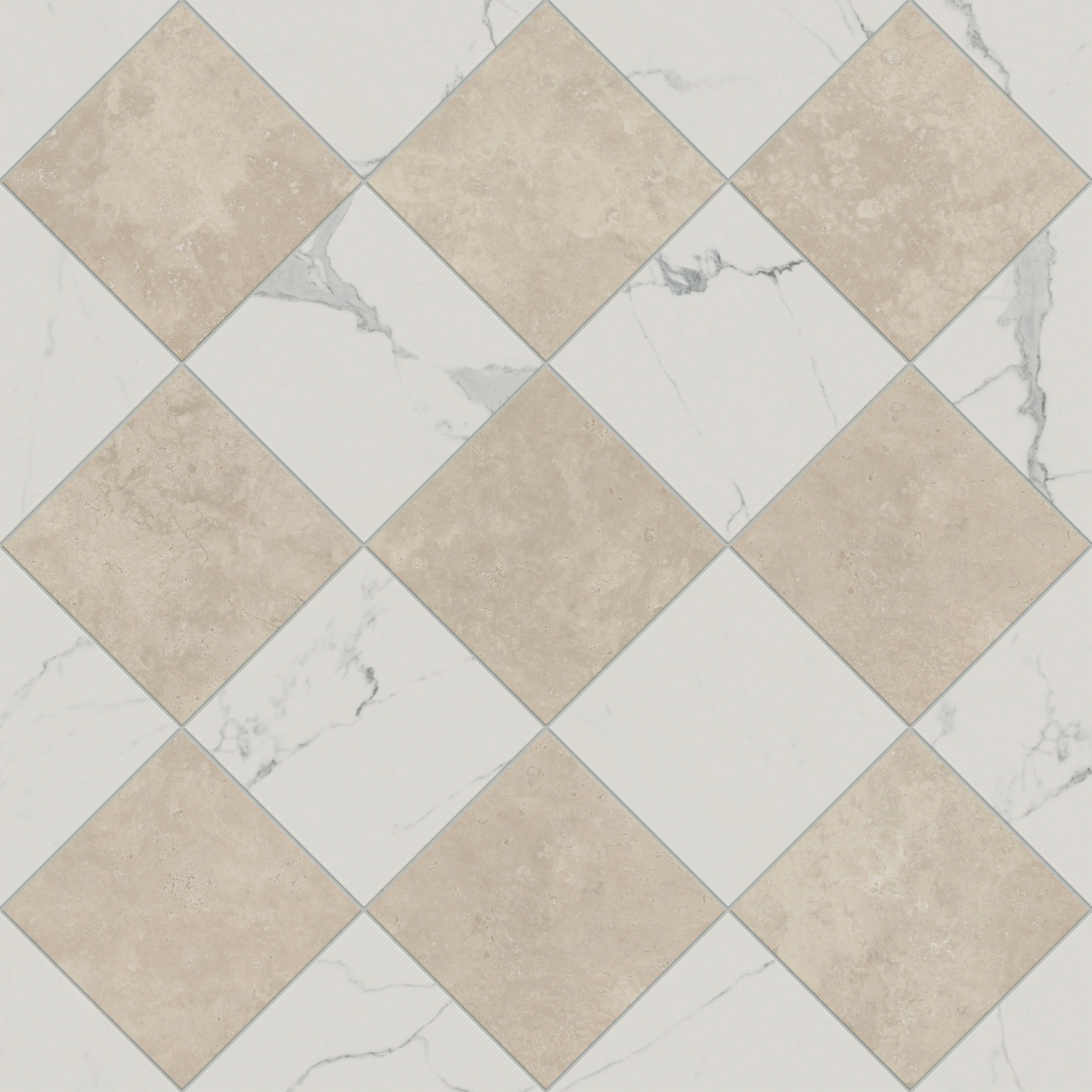 Leona 12x12 Checkerboard Polished Porcelain Tile in Calacatta and Marfil - Image 4