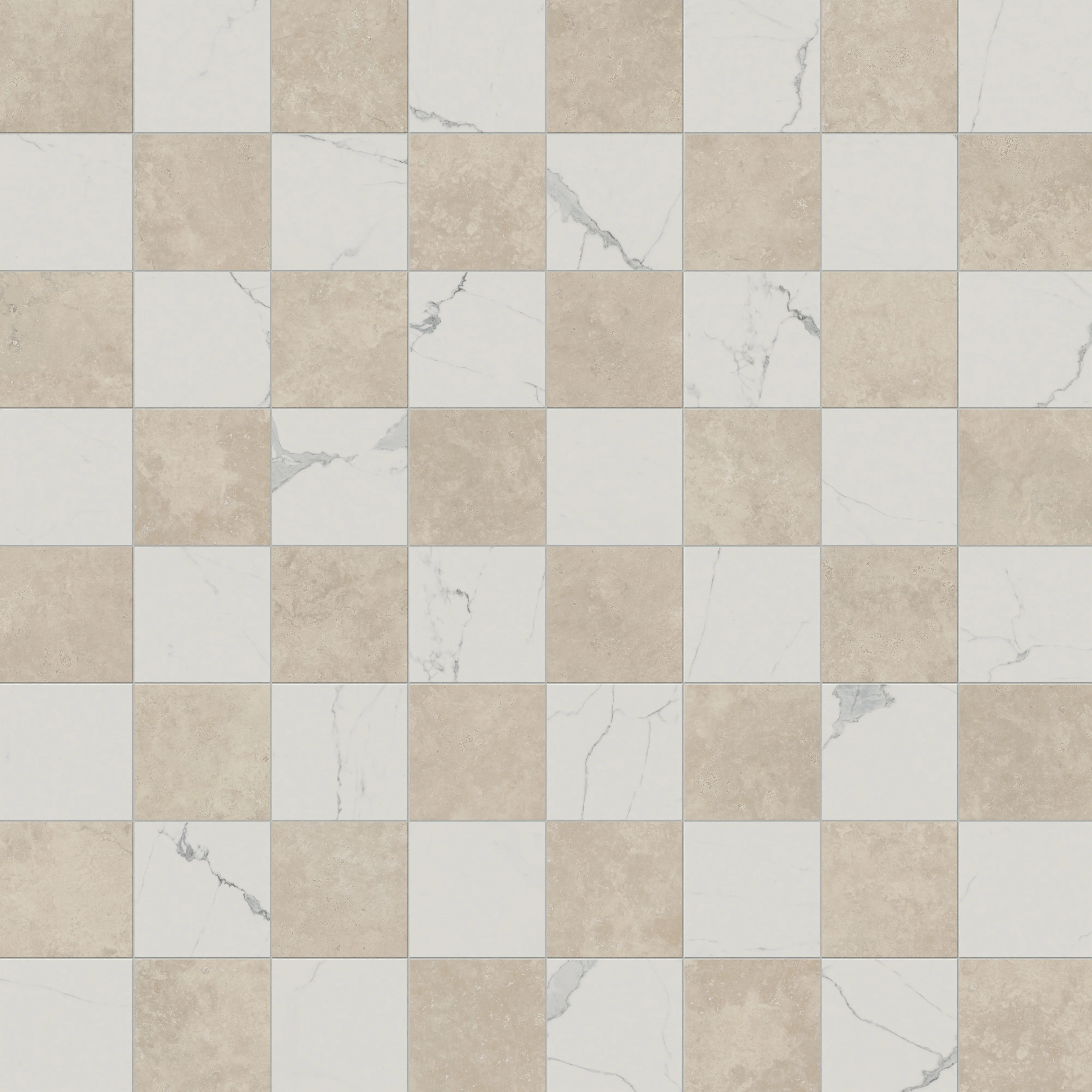 Leona 12x12 Checkerboard Polished Porcelain Tile in Calacatta and Marfil - Image 5