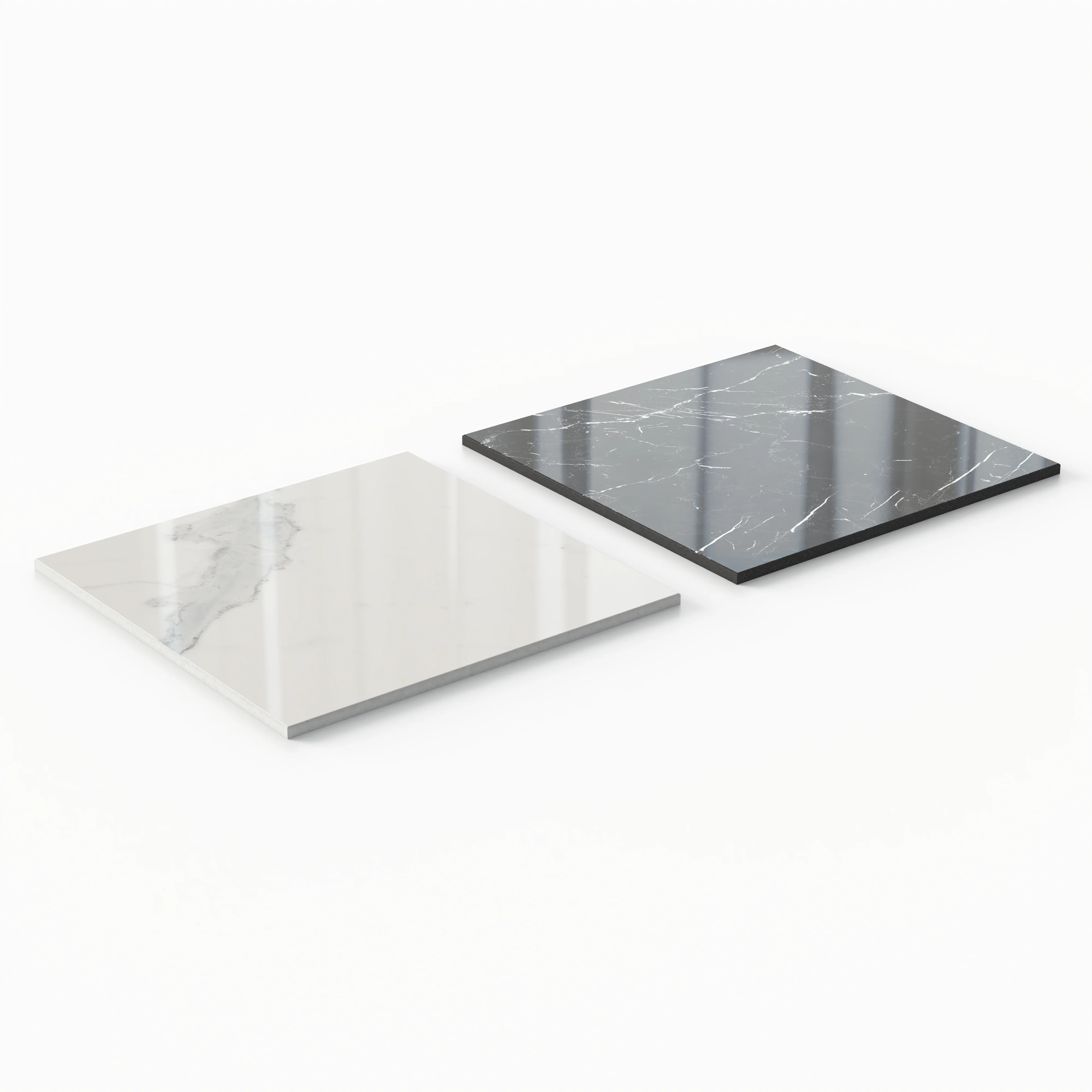 Leona 12x12 Checkerboard Polished Porcelain Tile in Calacatta and Nero Marquina - Image 3
