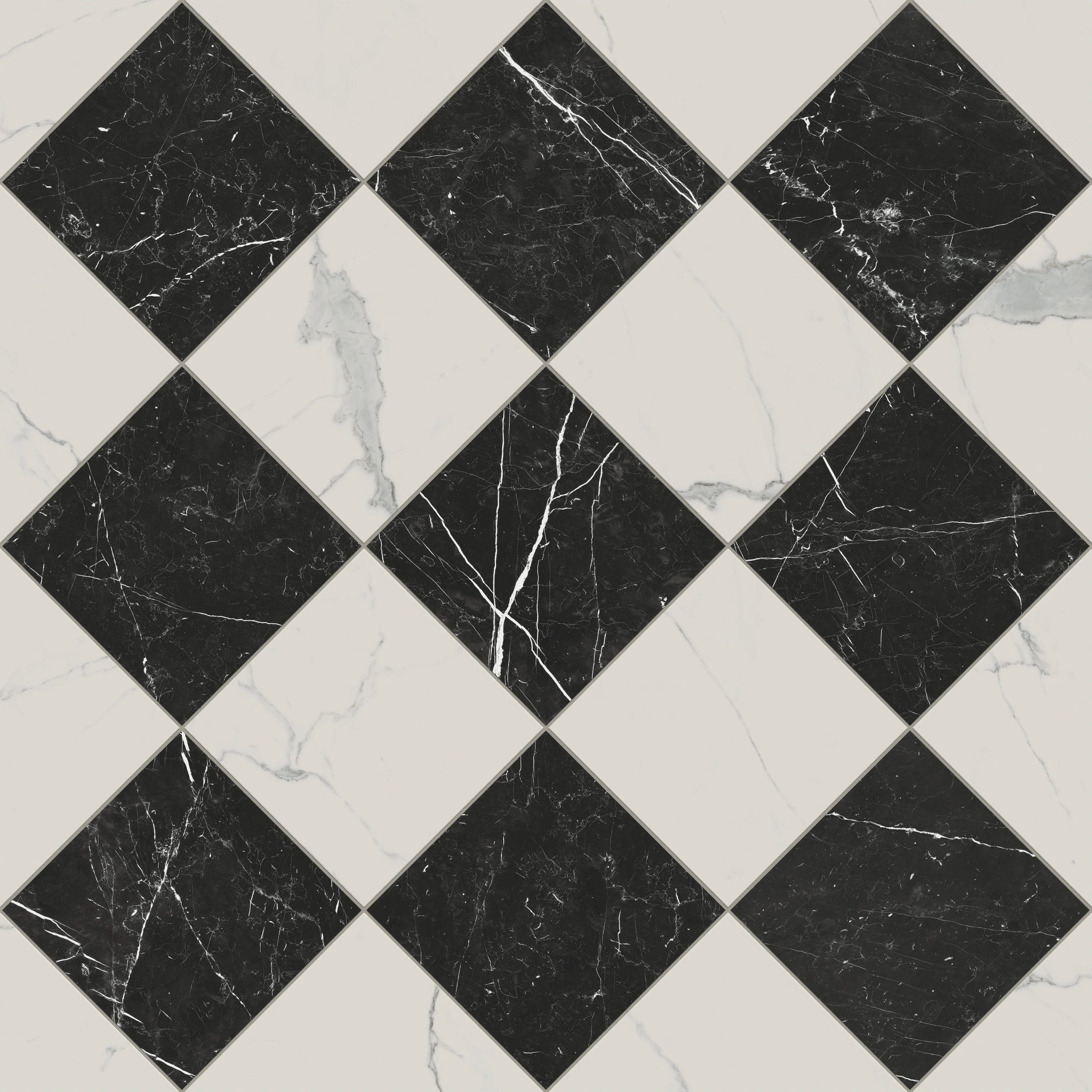 Leona 12x12 Checkerboard Polished Porcelain Tile in Calacatta and Nero Marquina - Image 4
