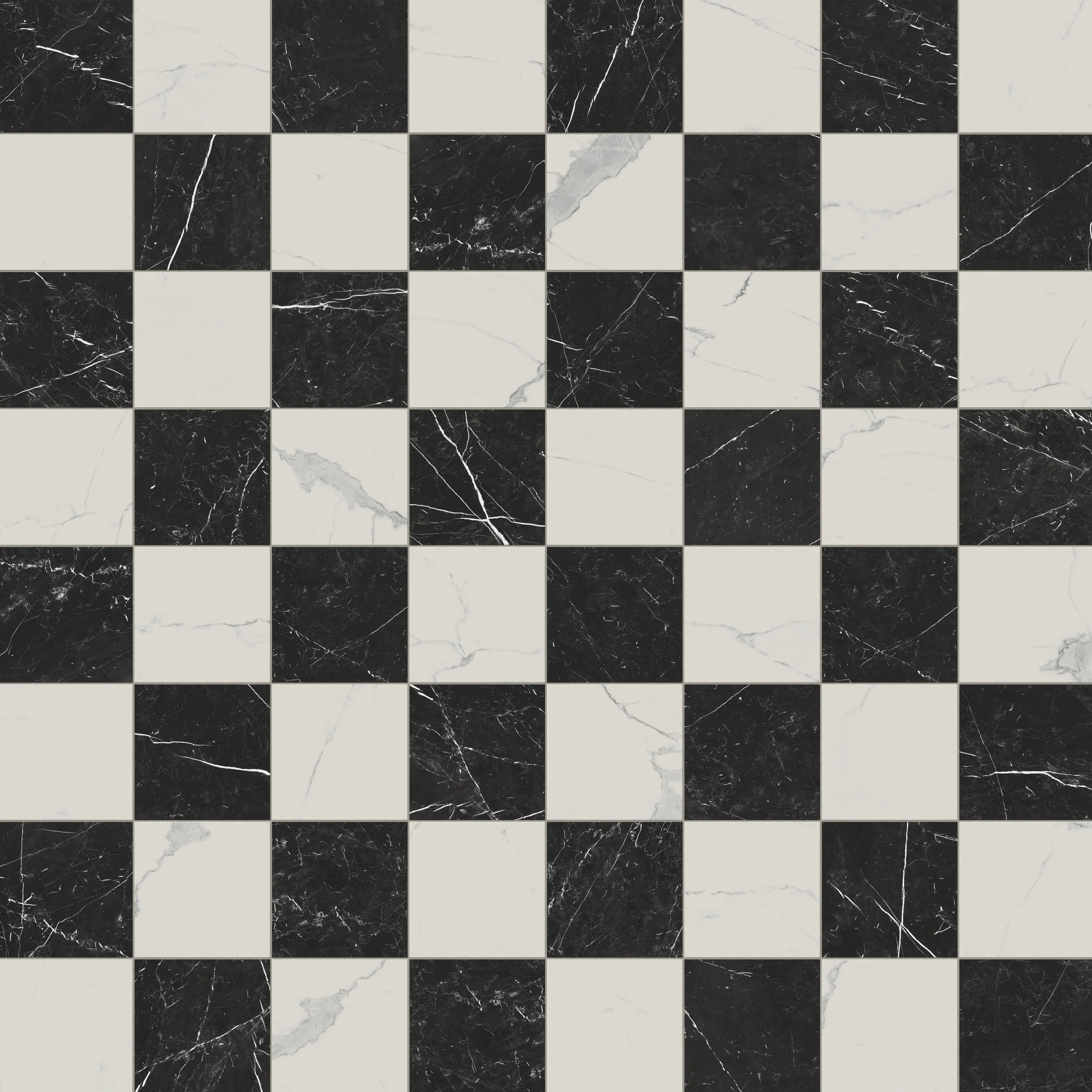 Leona 12x12 Checkerboard Polished Porcelain Tile in Calacatta and Nero Marquina - Image 5