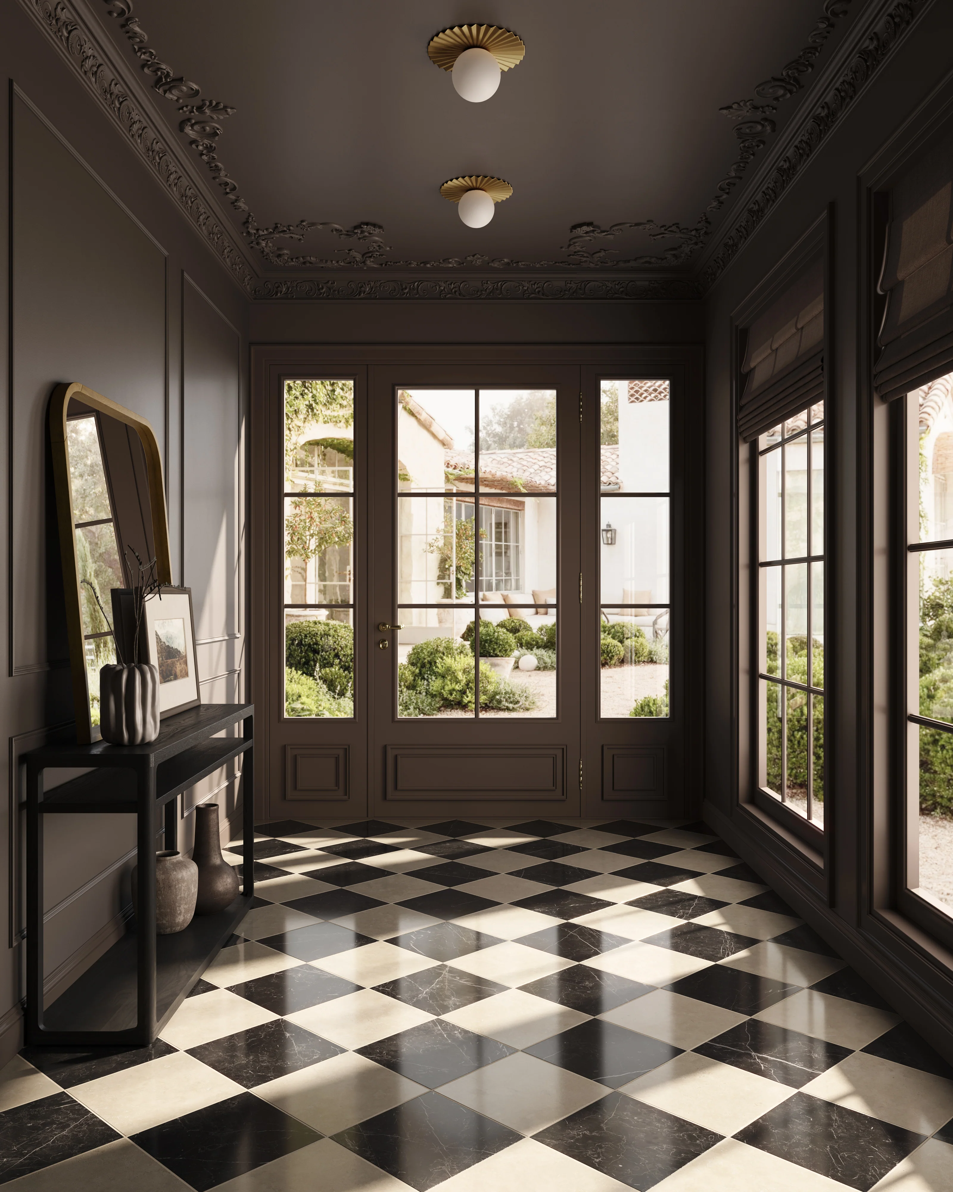 Leona 12x12 Checkerboard Polished Porcelain Tile in Marfil and Nero Marquina - Image 2