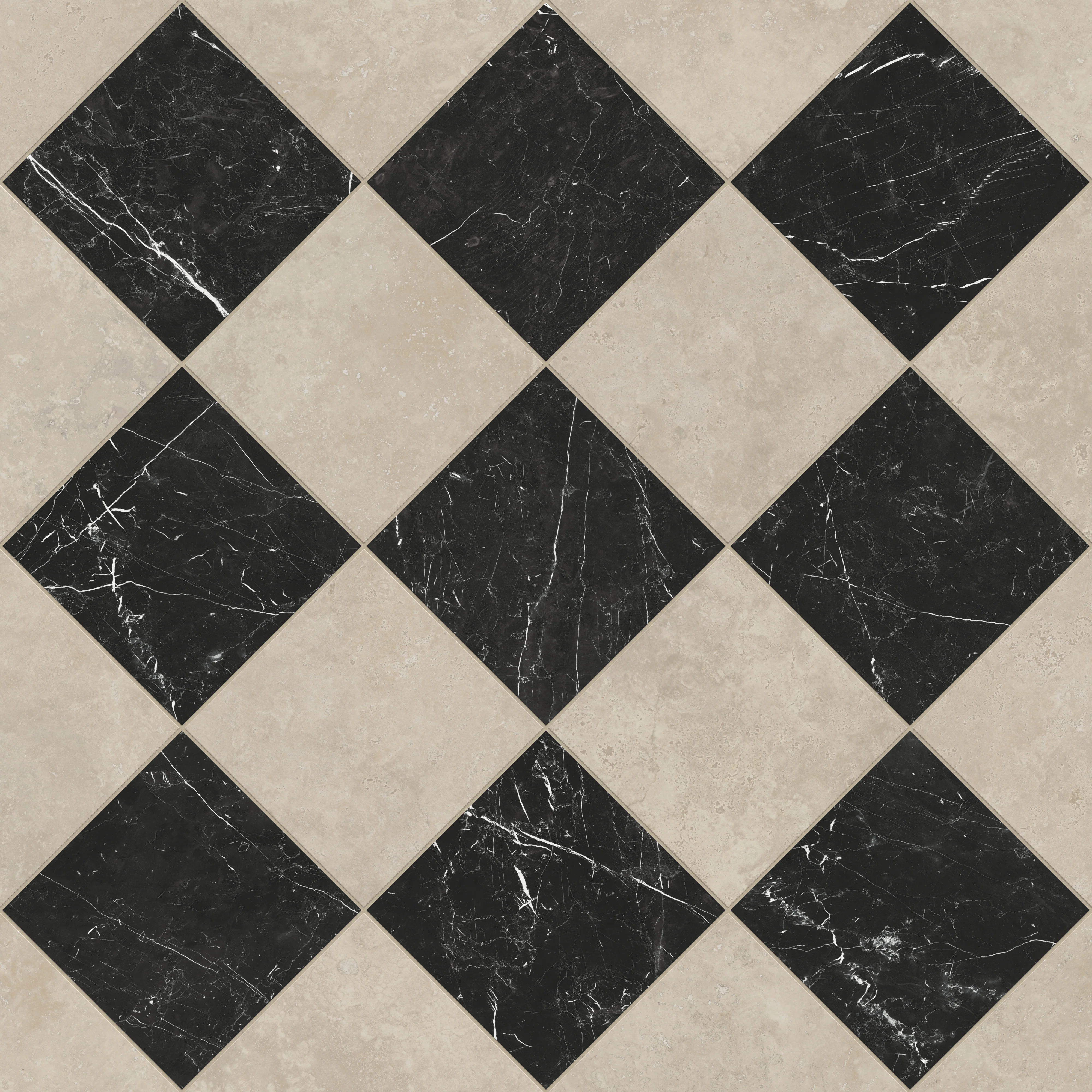 Leona 12x12 Checkerboard Polished Porcelain Tile in Marfil and Nero Marquina - Image 5