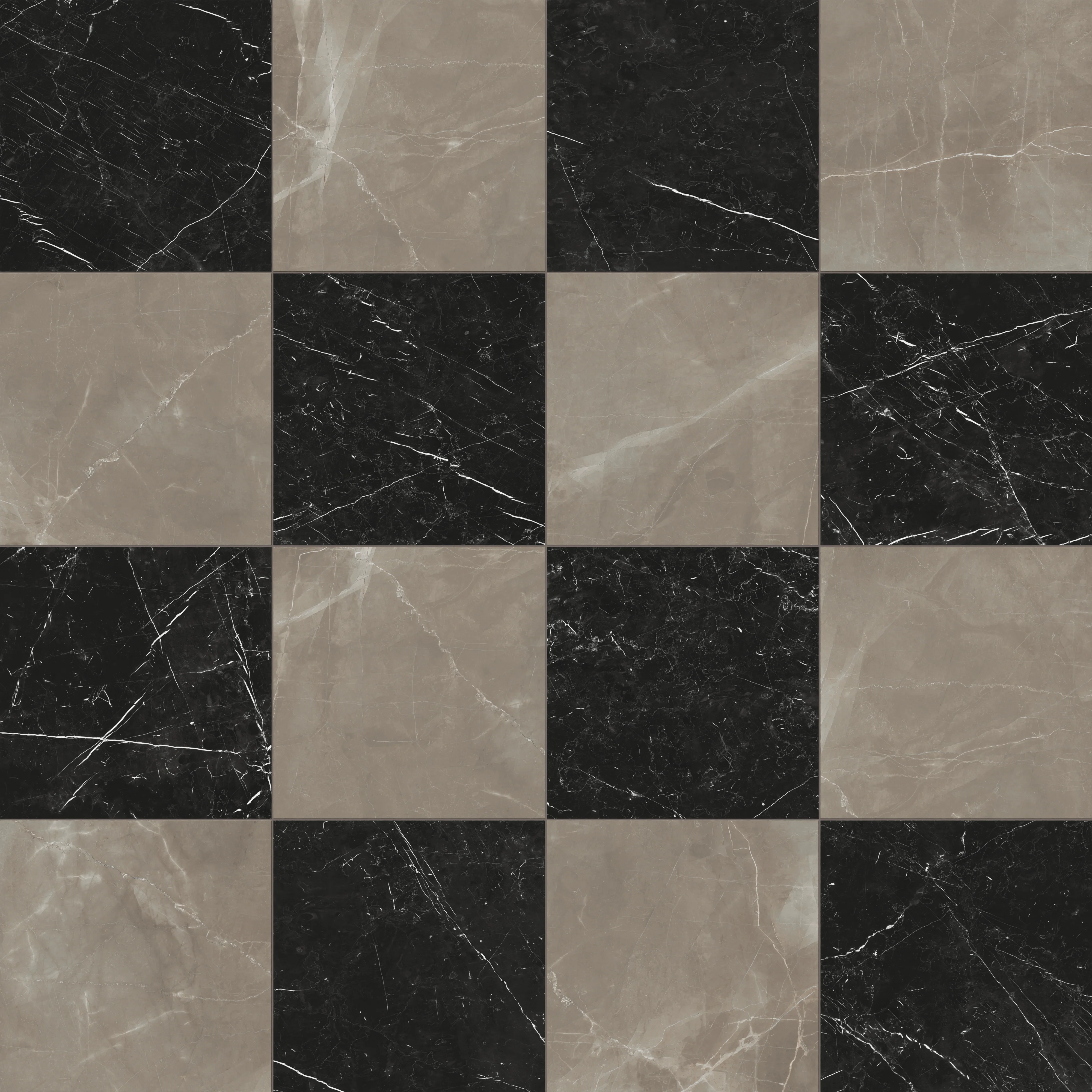 Leona 24x24 Checkerboard Matte Porcelain Tile in Amani Bronze and Nero Marquina - Image 6