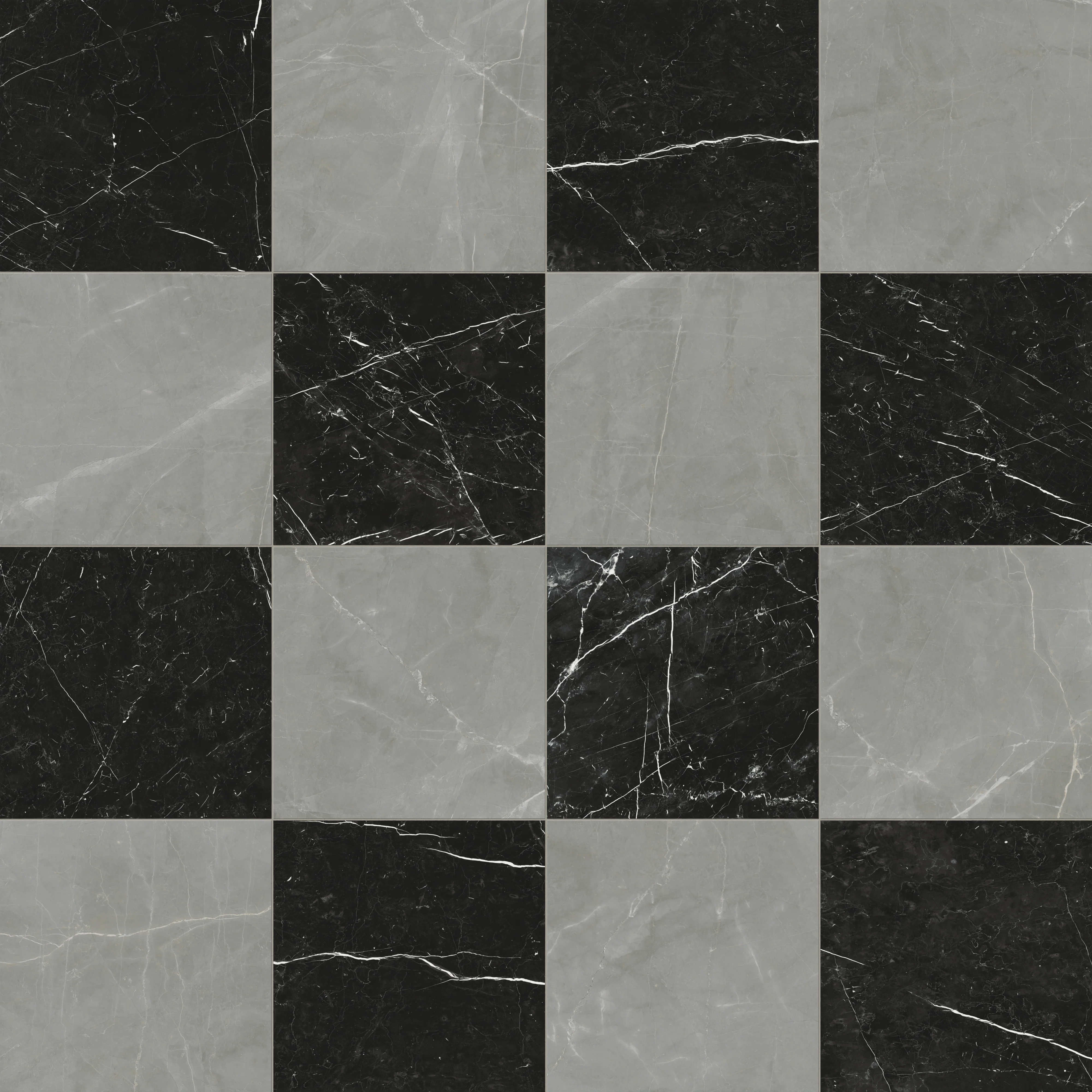 Leona 24x24 Checkerboard Matte Porcelain Tile in Amani Grey and Nero Marquina - Image 5