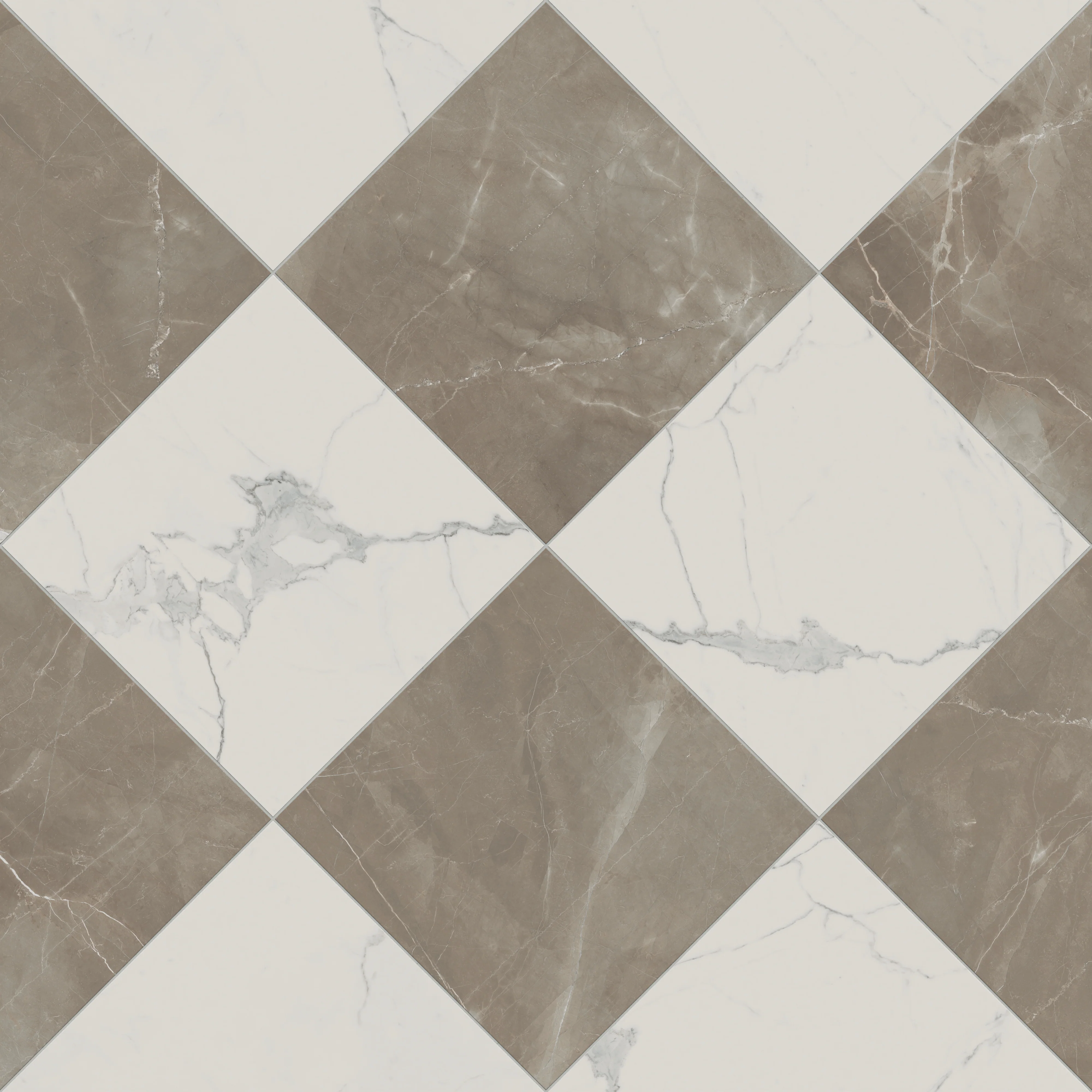 Leona 24x24 Checkerboard Matte Porcelain Tile in Calacatta and Amani Bronze - Image 5