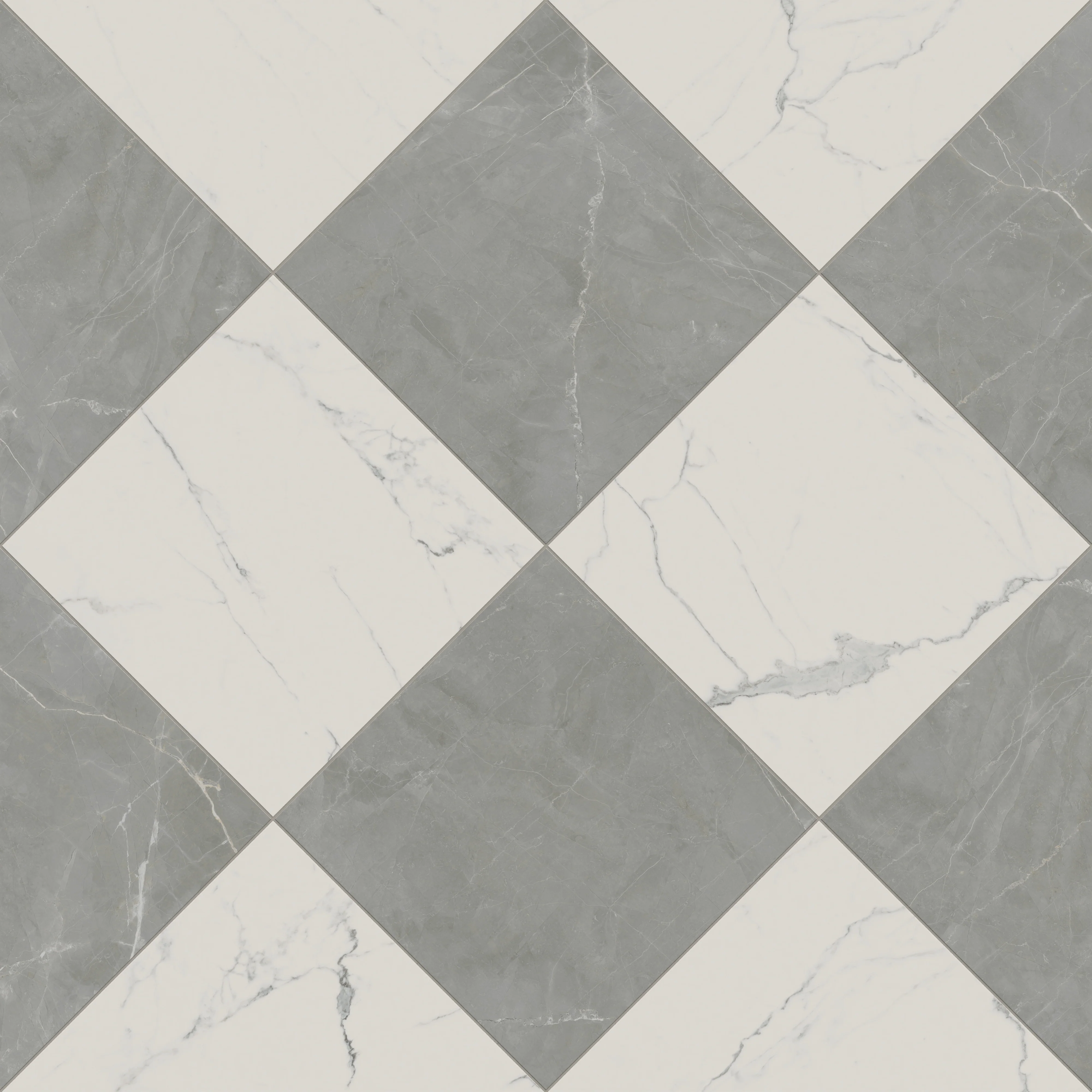 Leona 24x24 Checkerboard Matte Porcelain Tile in Calacatta and Amani Grey - Image 5