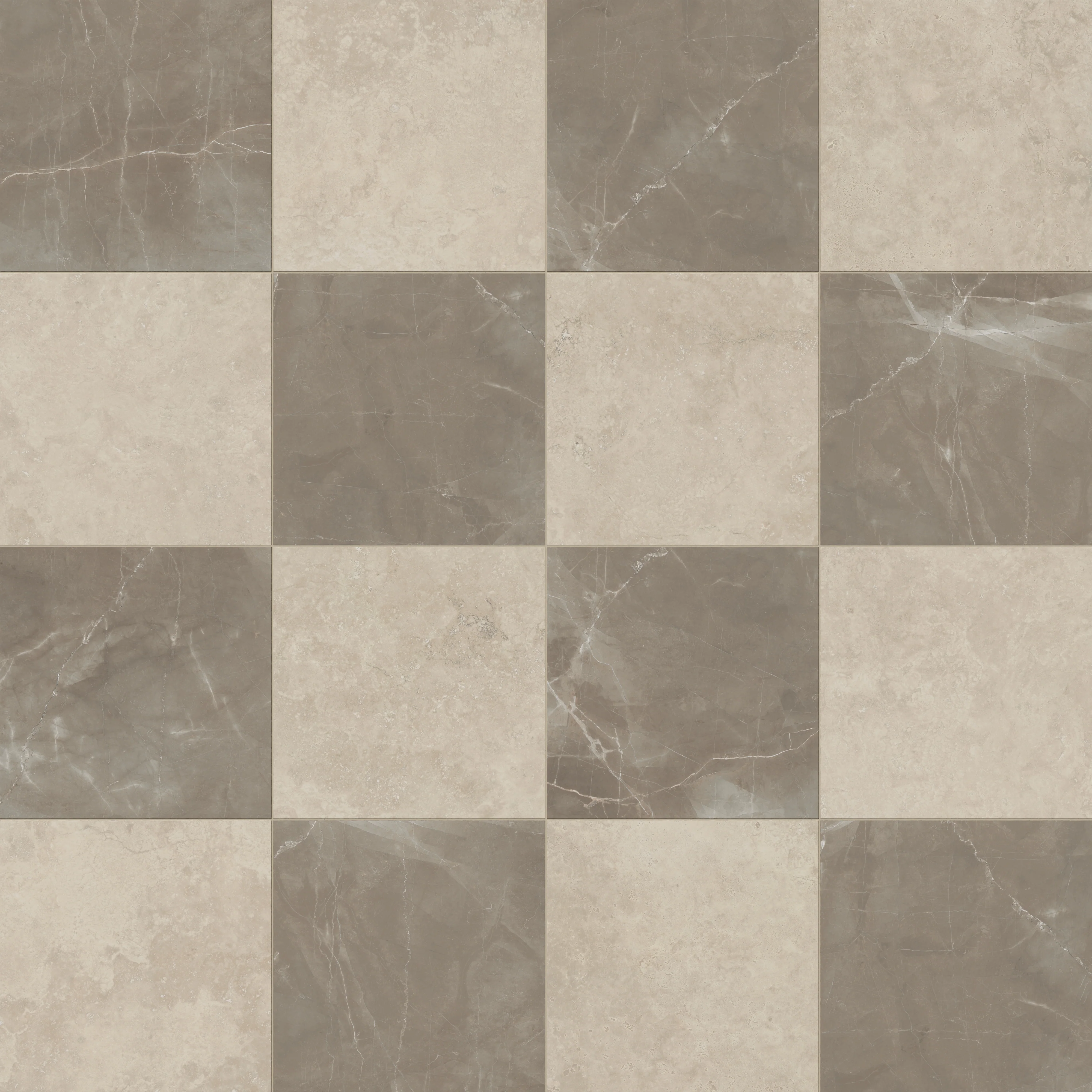 Leona 24x24 Checkerboard Matte Porcelain Tile in Marfil and Amani Bronze - Image 6