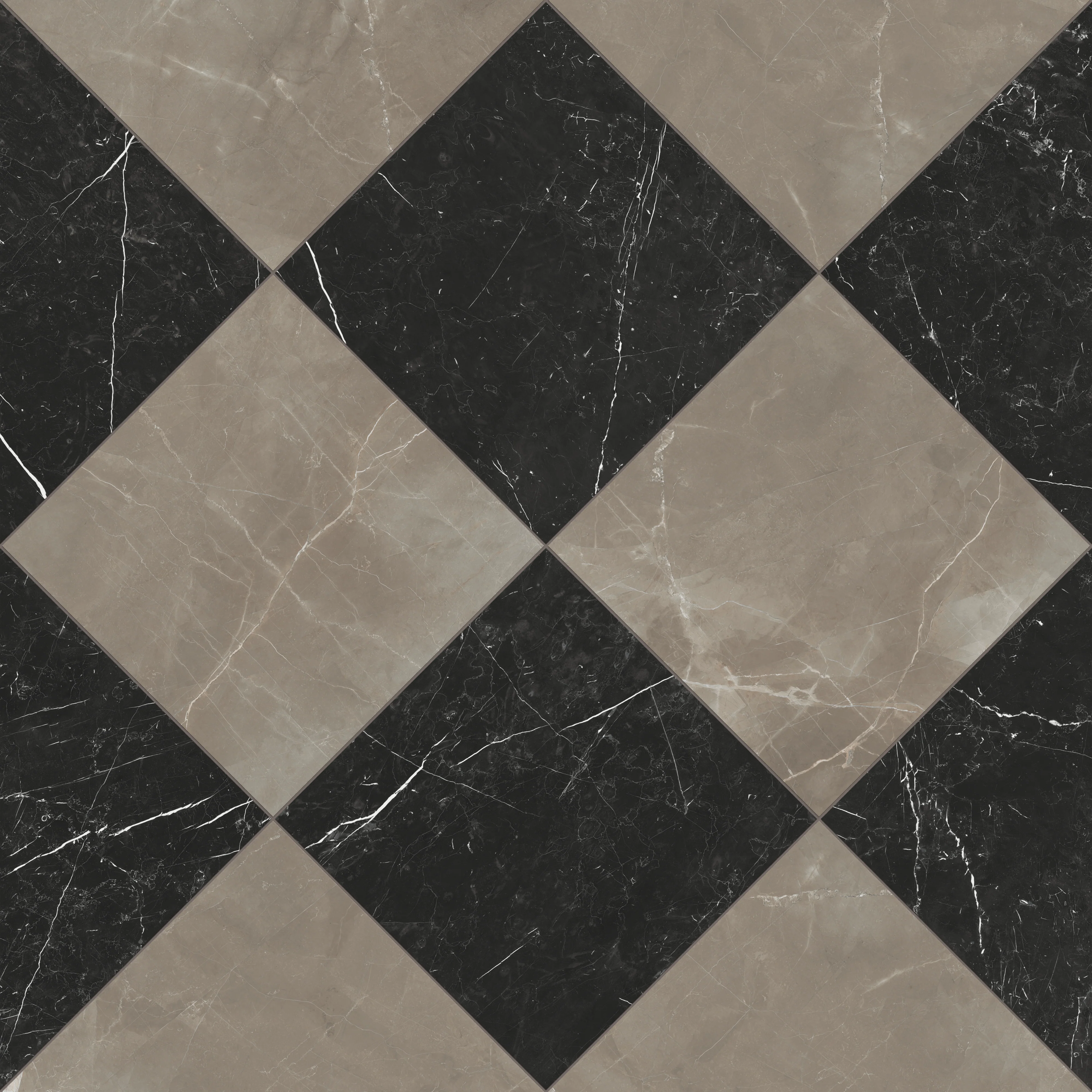 Leona 24x24 Checkerboard Polished Porcelain Tile in Amani Bronze and Nero Marquina - Image 4