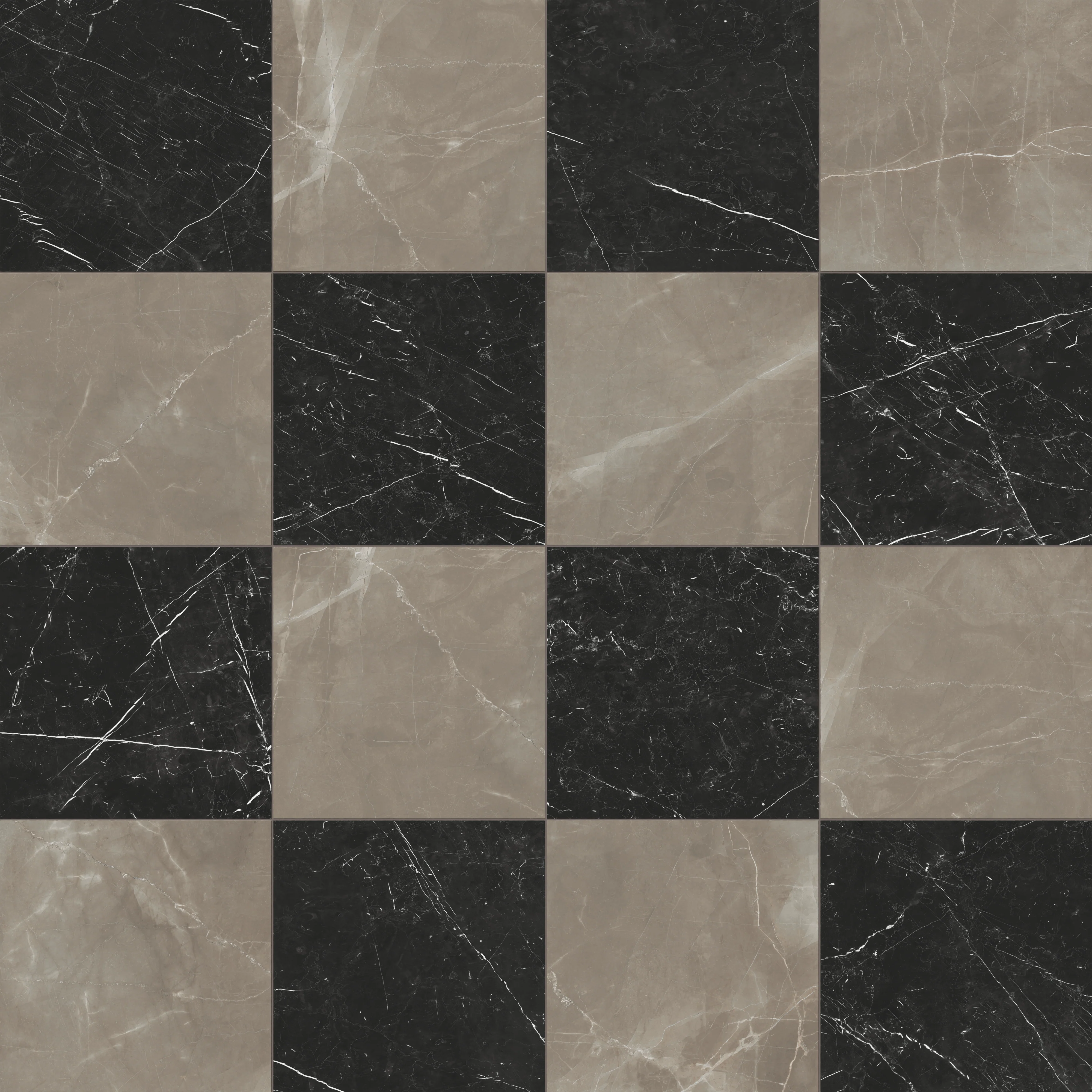 Leona 24x24 Checkerboard Polished Porcelain Tile in Amani Bronze and Nero Marquina - Image 5