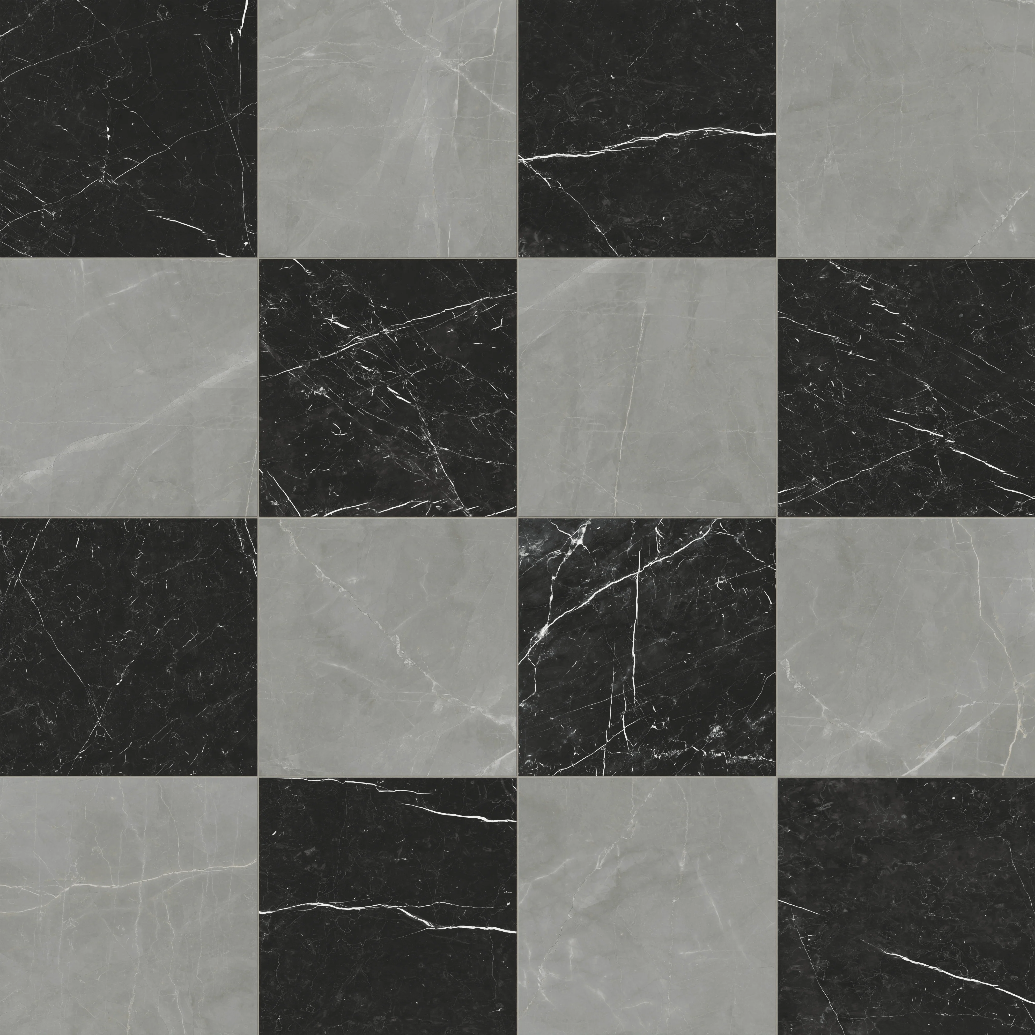 Leona 24x24 Checkerboard Polished Porcelain Tile in Amani Grey and Nero Marquina - Image 5