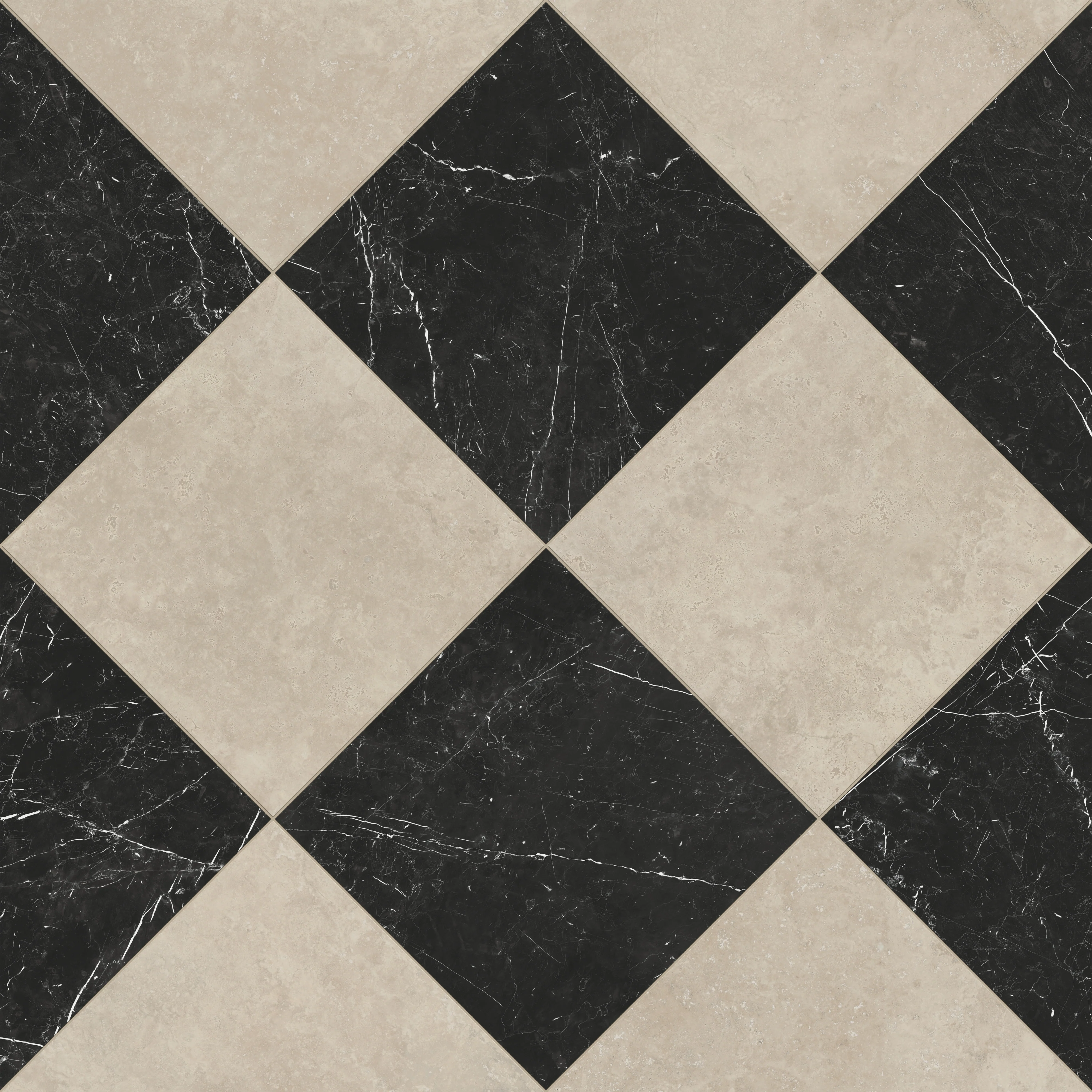Leona 24x24 Checkerboard Polished Porcelain Tile in Marfil and Nero Marquina - Image 4