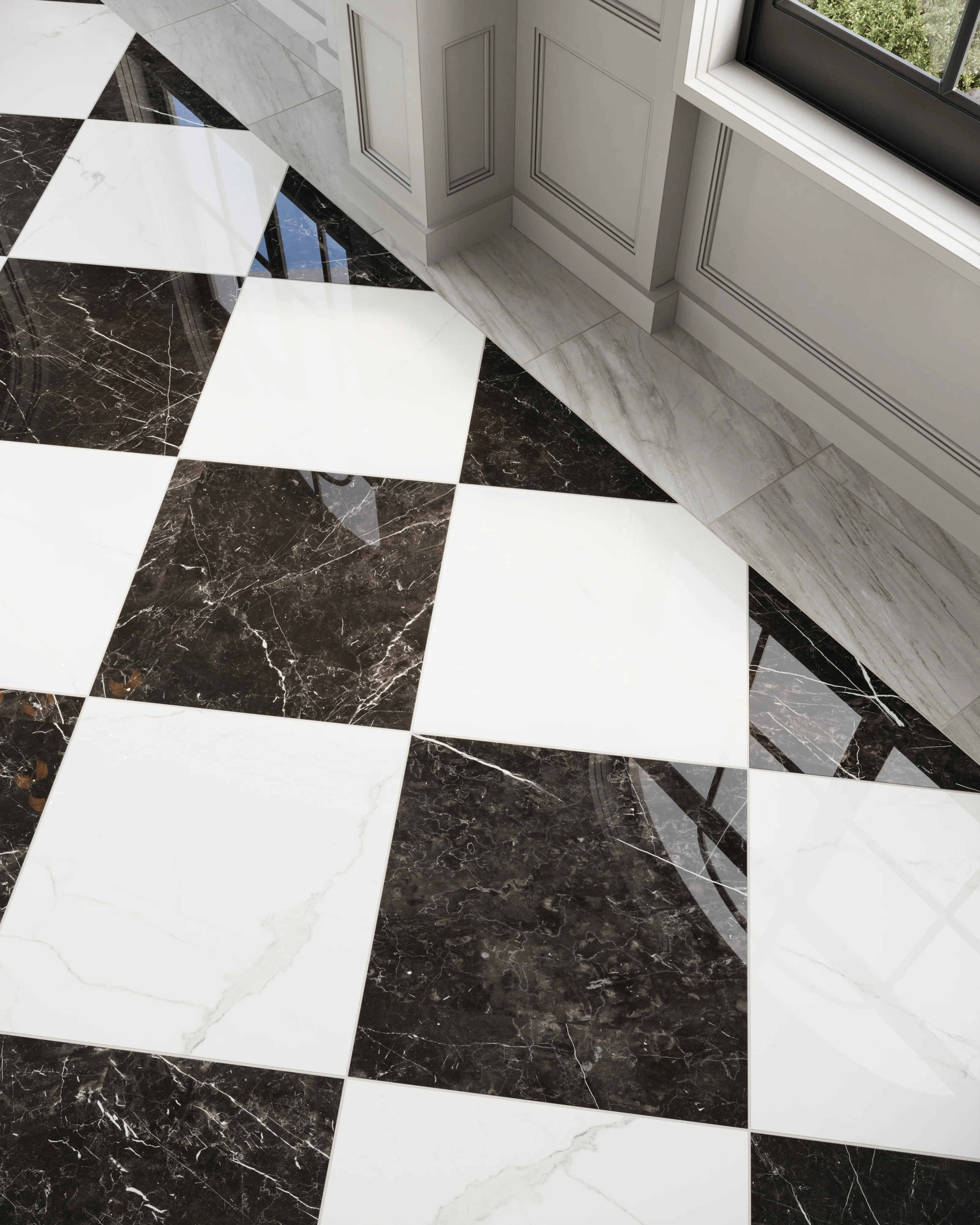 Leona 24x24 Polished Porcelain Tile in Nero Marquina - Image 7