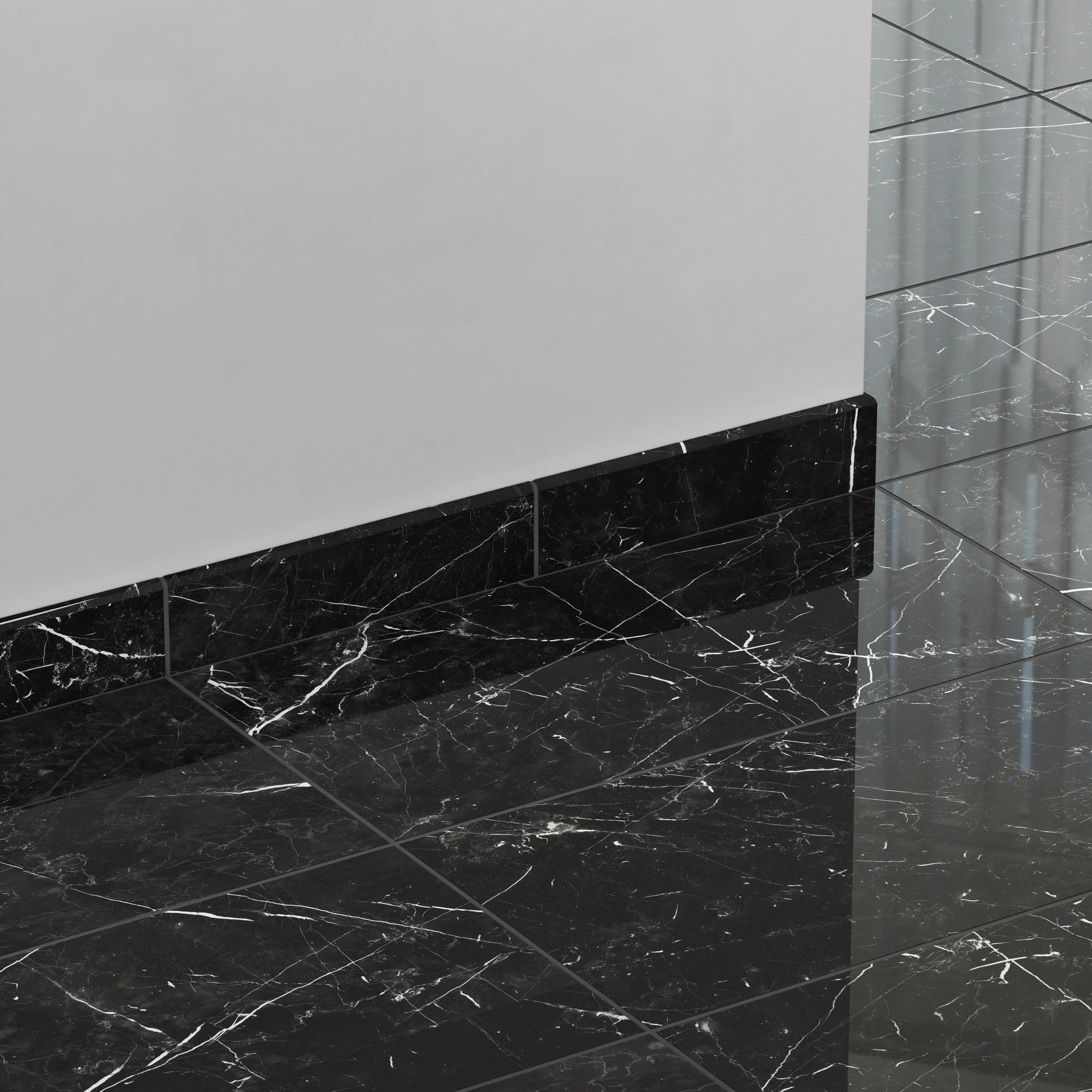 Leona 3x12 Polished Porcelain Bullnose Tile in Nero Marquina - Image 3