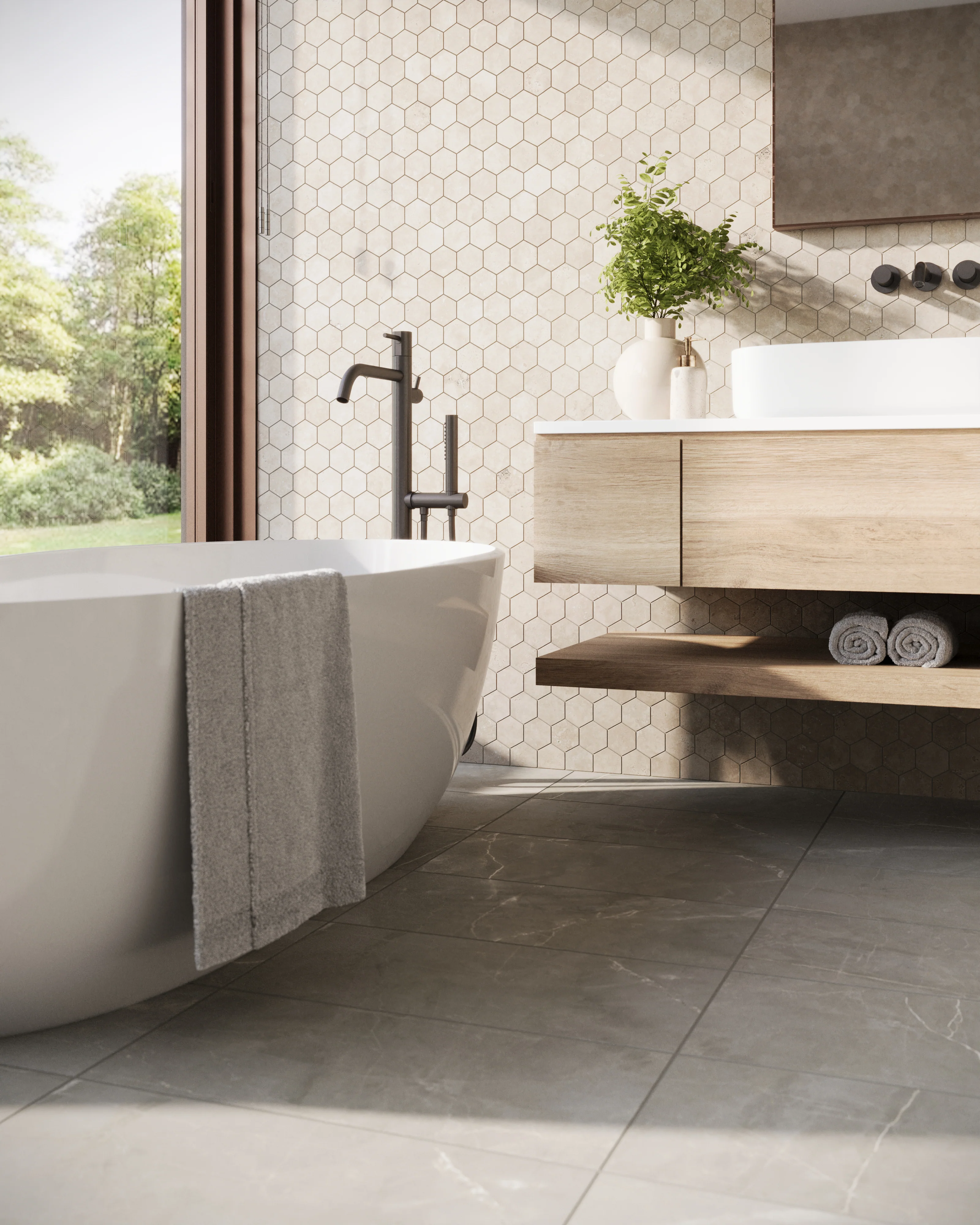 Leona 3x3 Matte Porcelain Hexagon Mosaic Tile in Marfil - Image 9