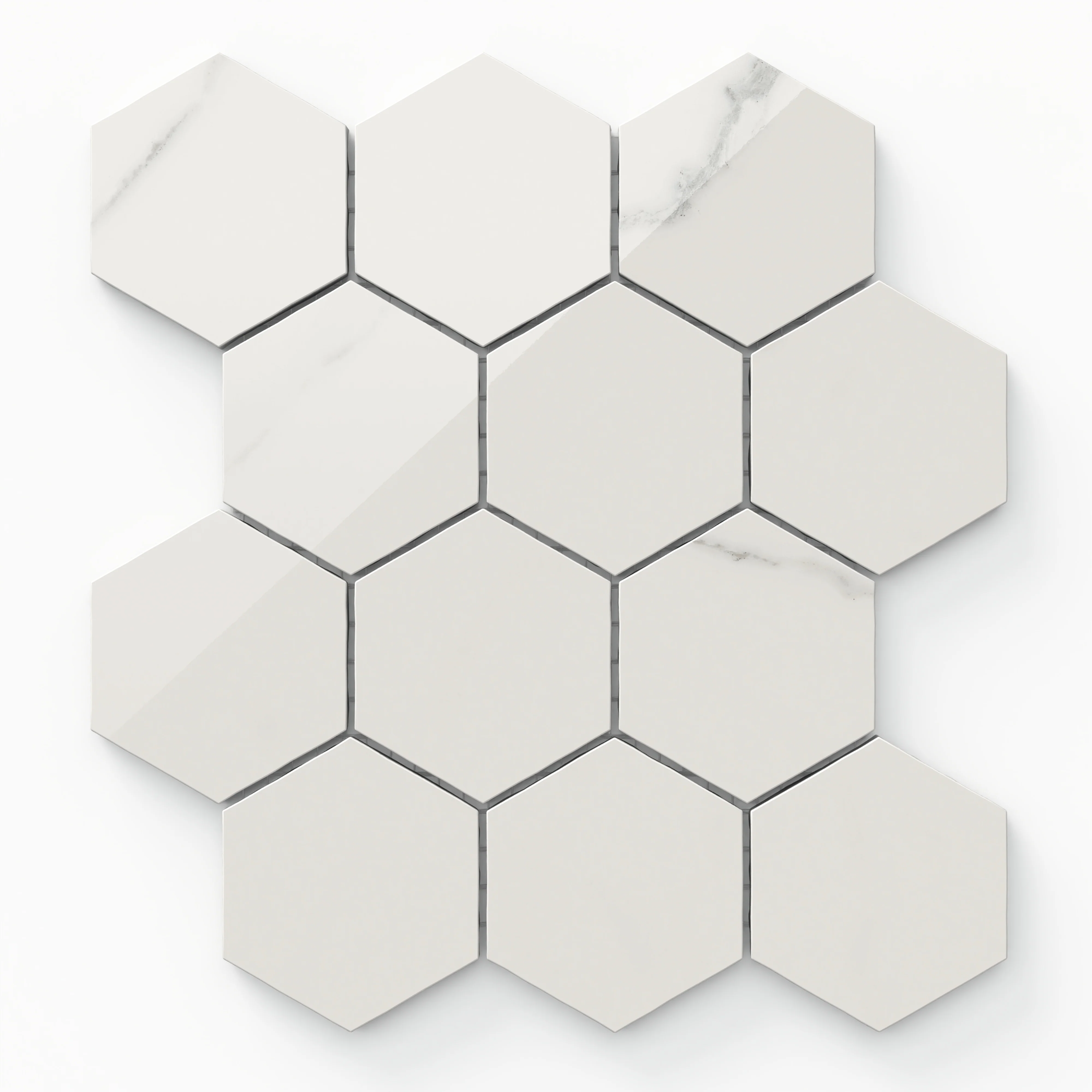 Leona 3x3 Polished Porcelain Hexagon Mosaic Tile in Calacatta
