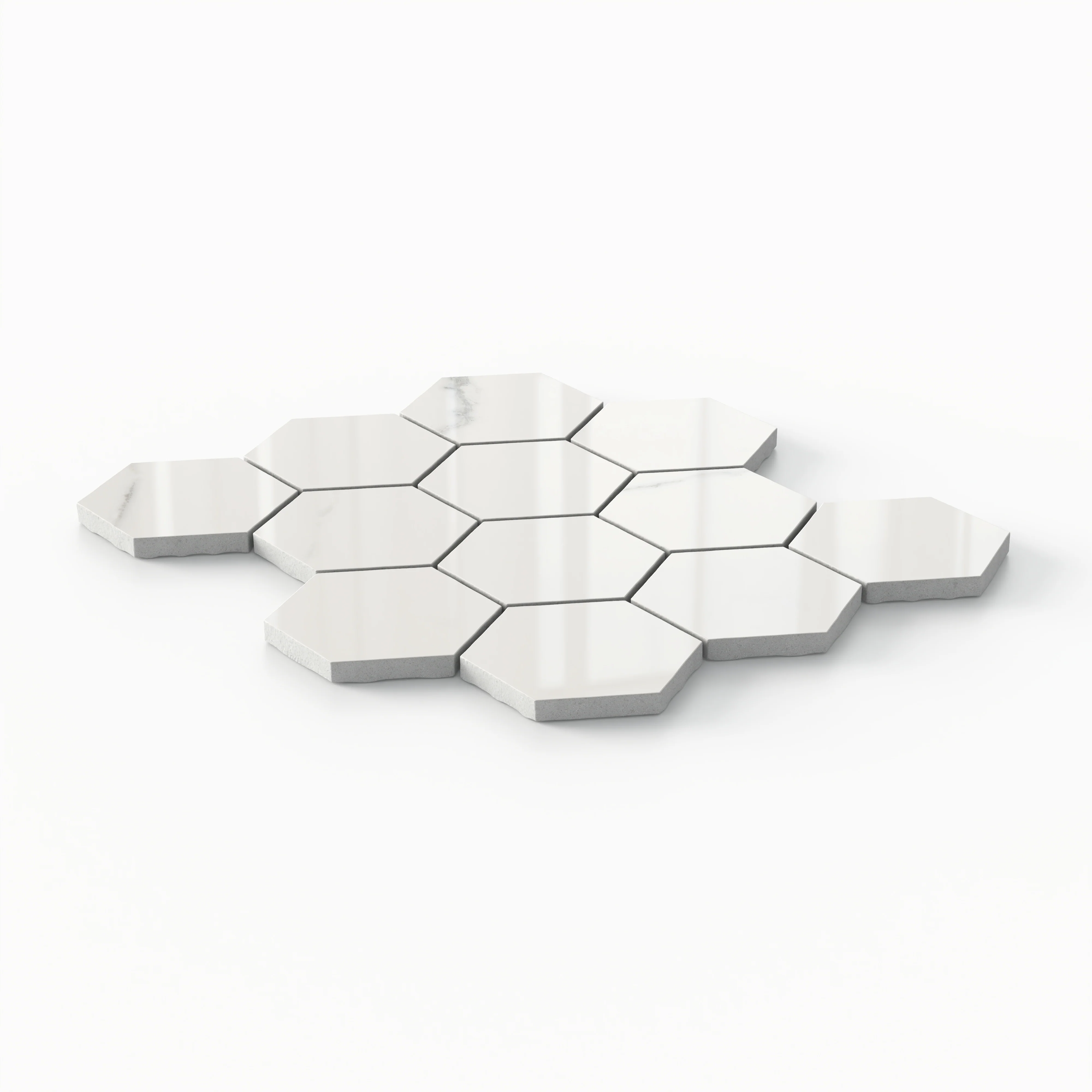 Leona 3x3 Polished Porcelain Hexagon Mosaic Tile in Calacatta - Image 2