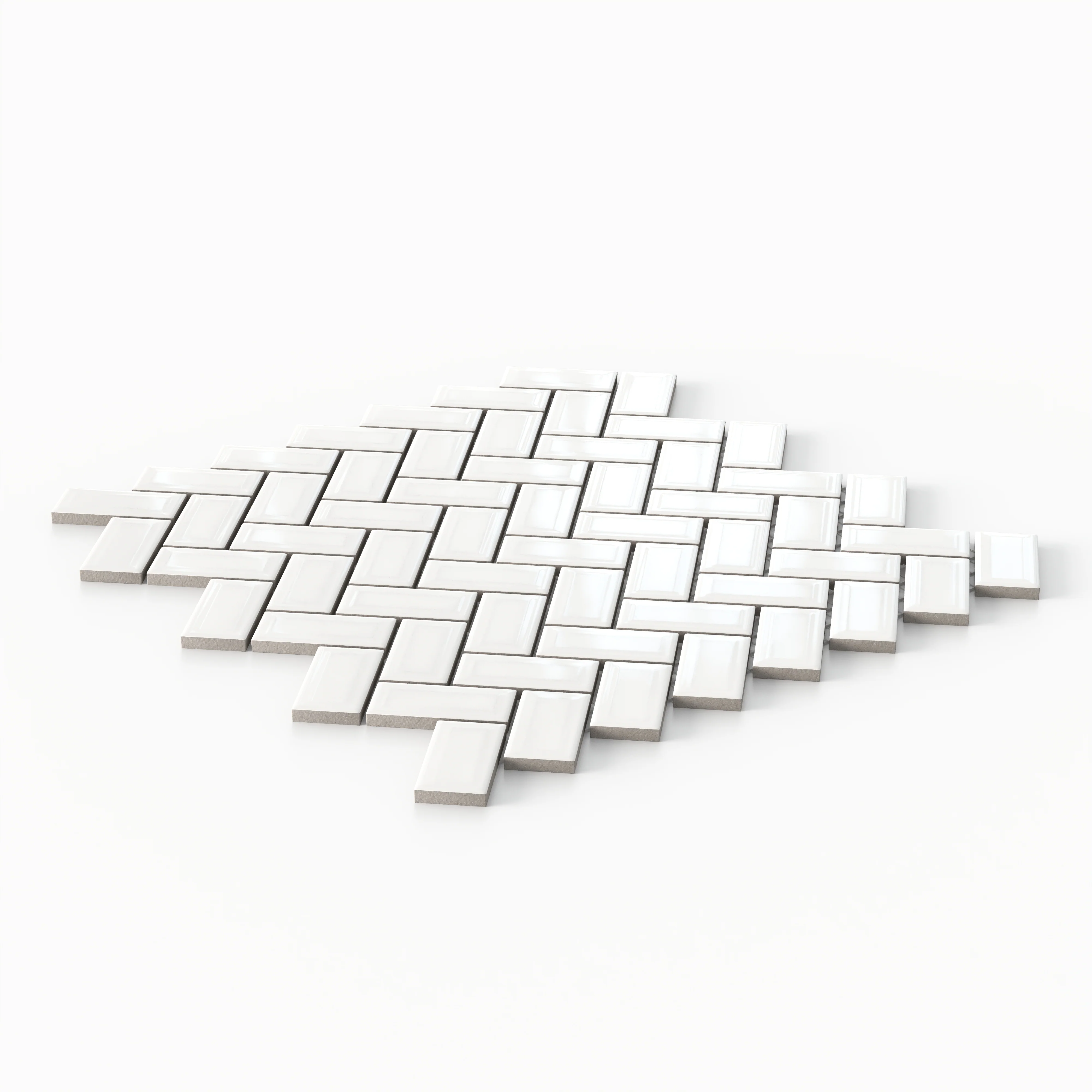 Mabel 12x12 Glossy Porcelain Herringbone Mosaic Tile in White - Image 2