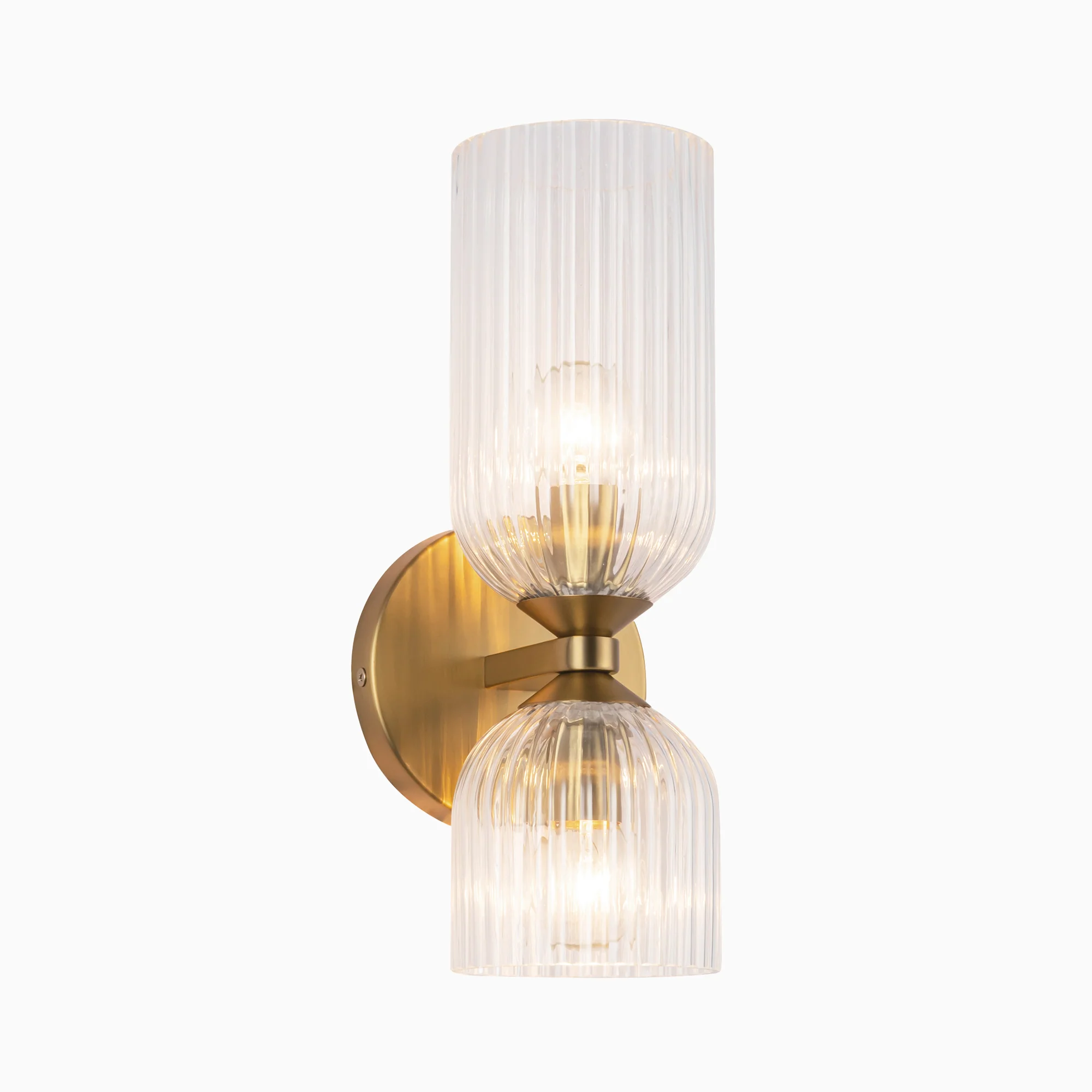 Madison 12" Socket Wall/Vanity Light in Brushed Gold/Clear Ribbed Glass - Image 3