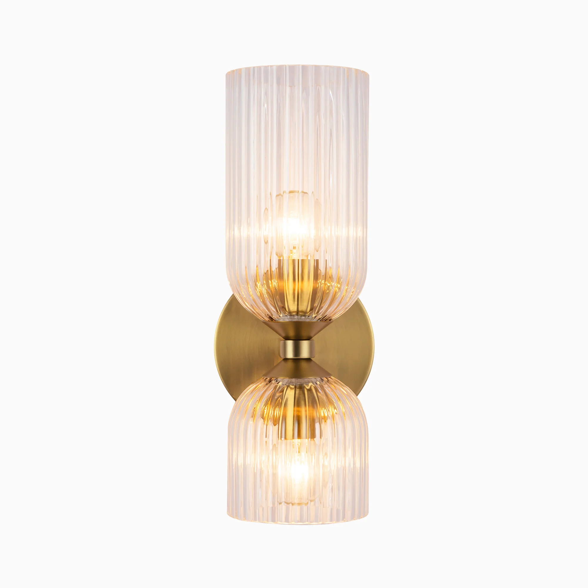 Madison 12" Socket Wall/Vanity Light in Brushed Gold/Clear Ribbed Glass - Image 4