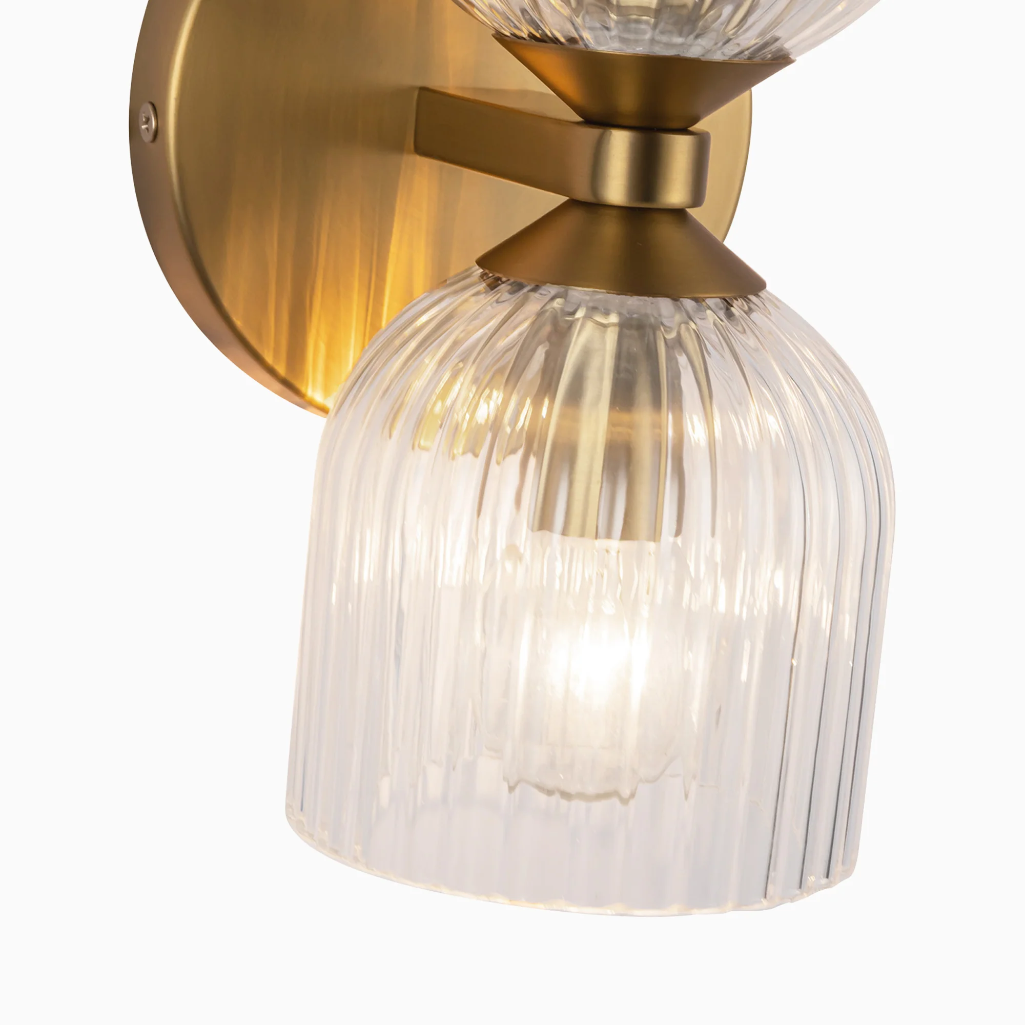 Madison 12" Socket Wall/Vanity Light in Brushed Gold/Clear Ribbed Glass - Image 5