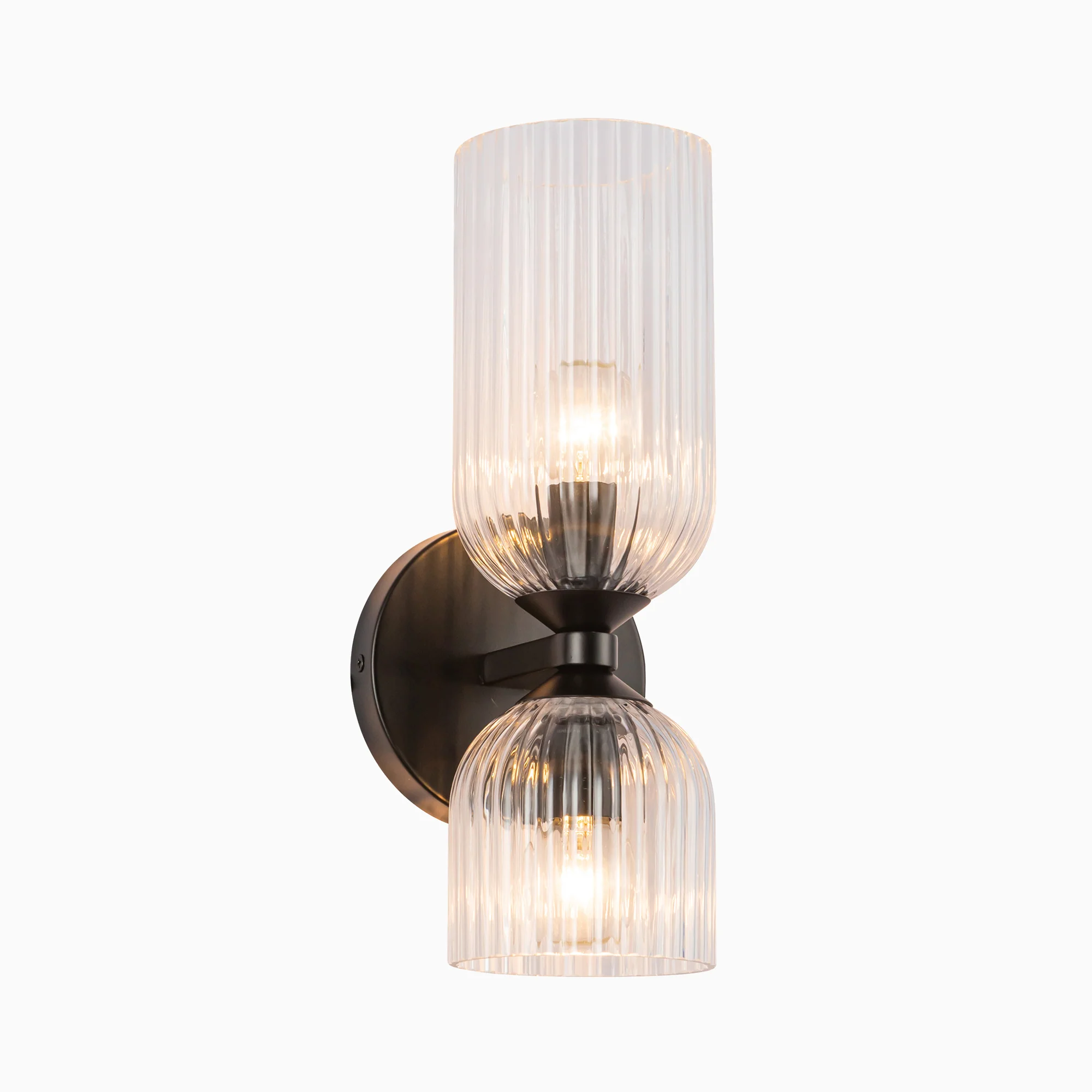 Madison 12" Socket Wall/Vanity Light in Matte Black/Clear Ribbed Glass - Image 2
