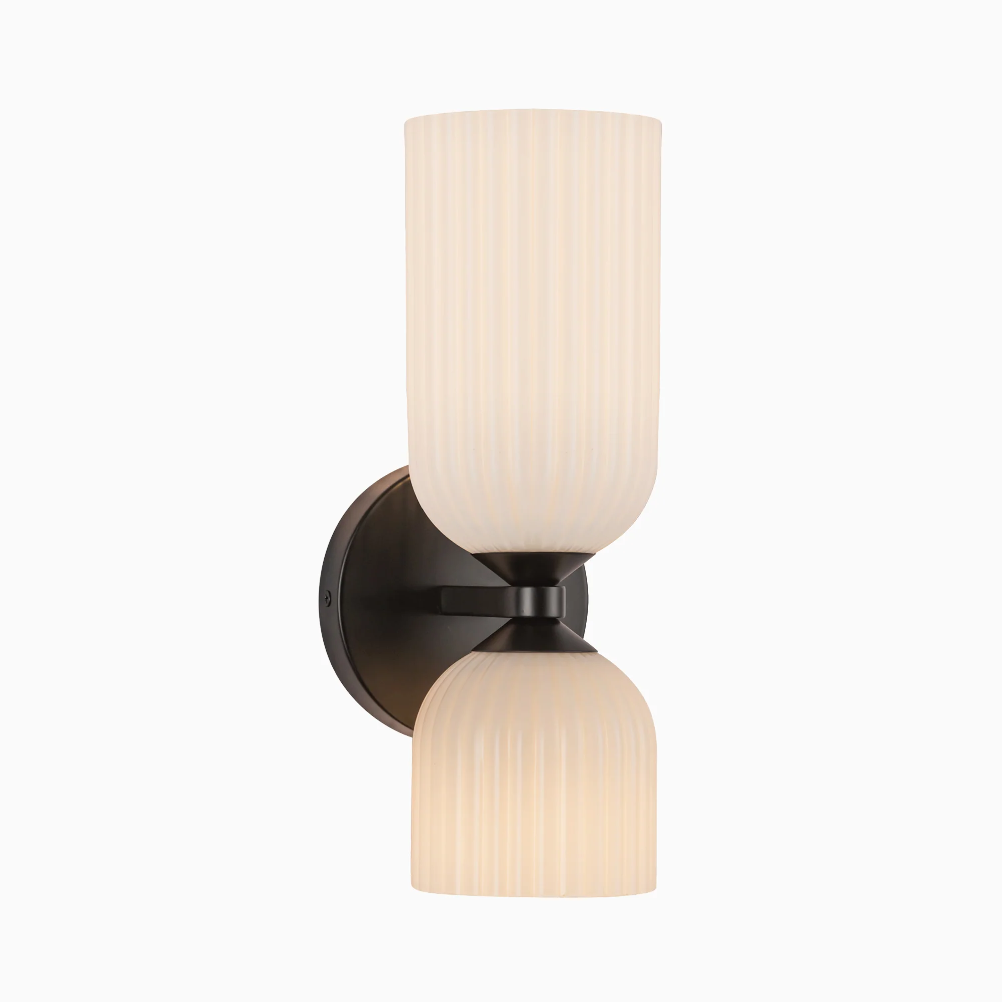 Madison 12" Socket Wall/Vanity Light in Matte Black/Glossy Ribbed Opal Glass