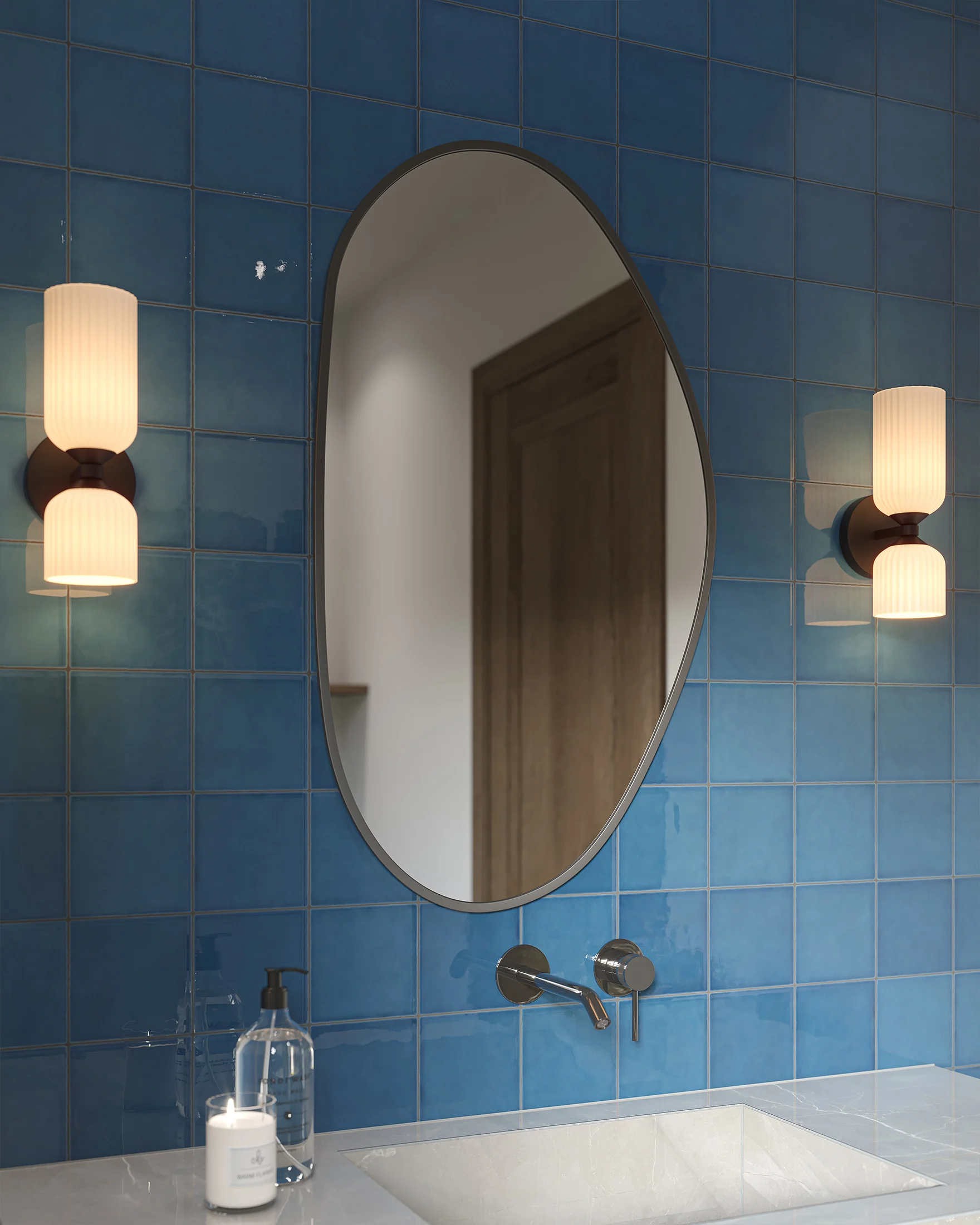 Madison 12" Socket Wall/Vanity Light in Matte Black/Glossy Ribbed Opal Glass - Image 6