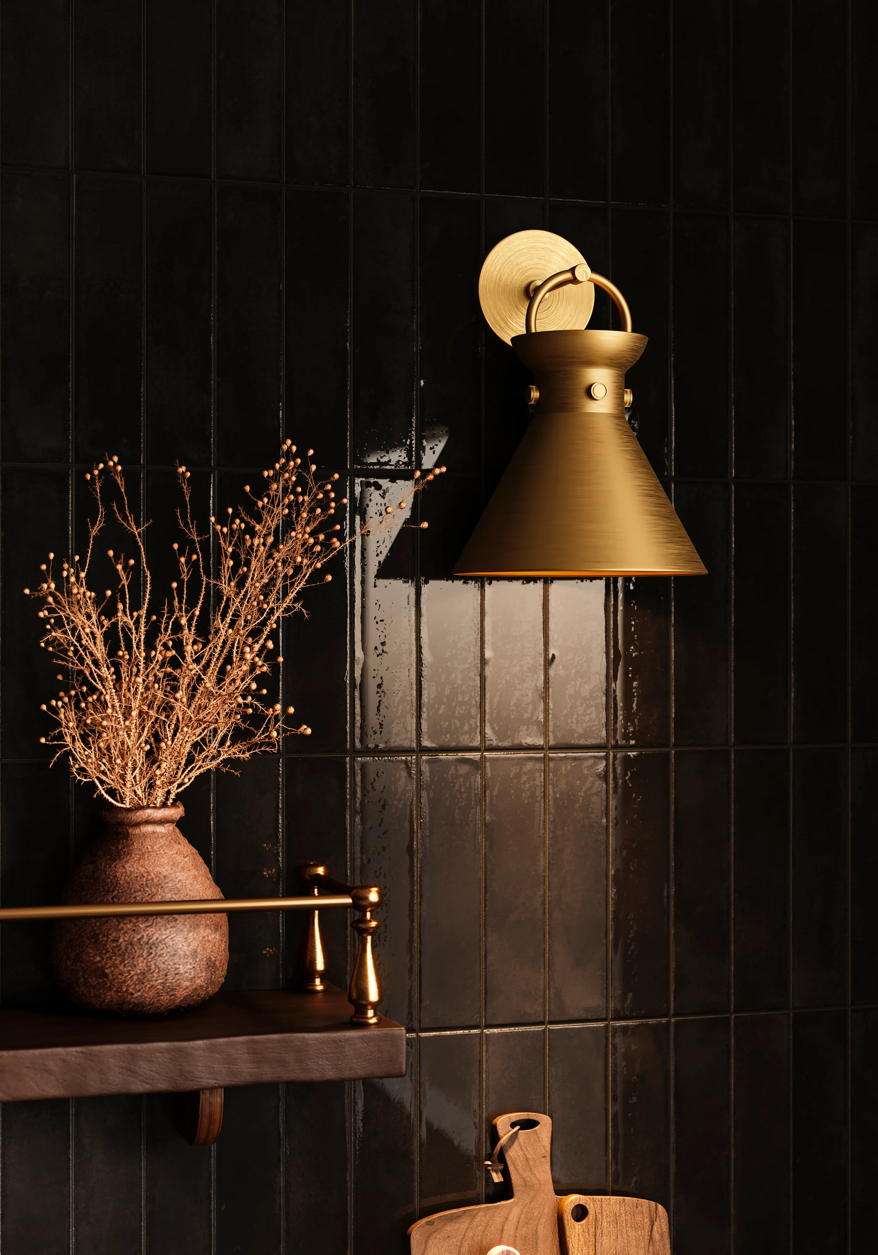 Mara 2x10 Glossy Ceramic Tile in Black Cardamom - Image 9