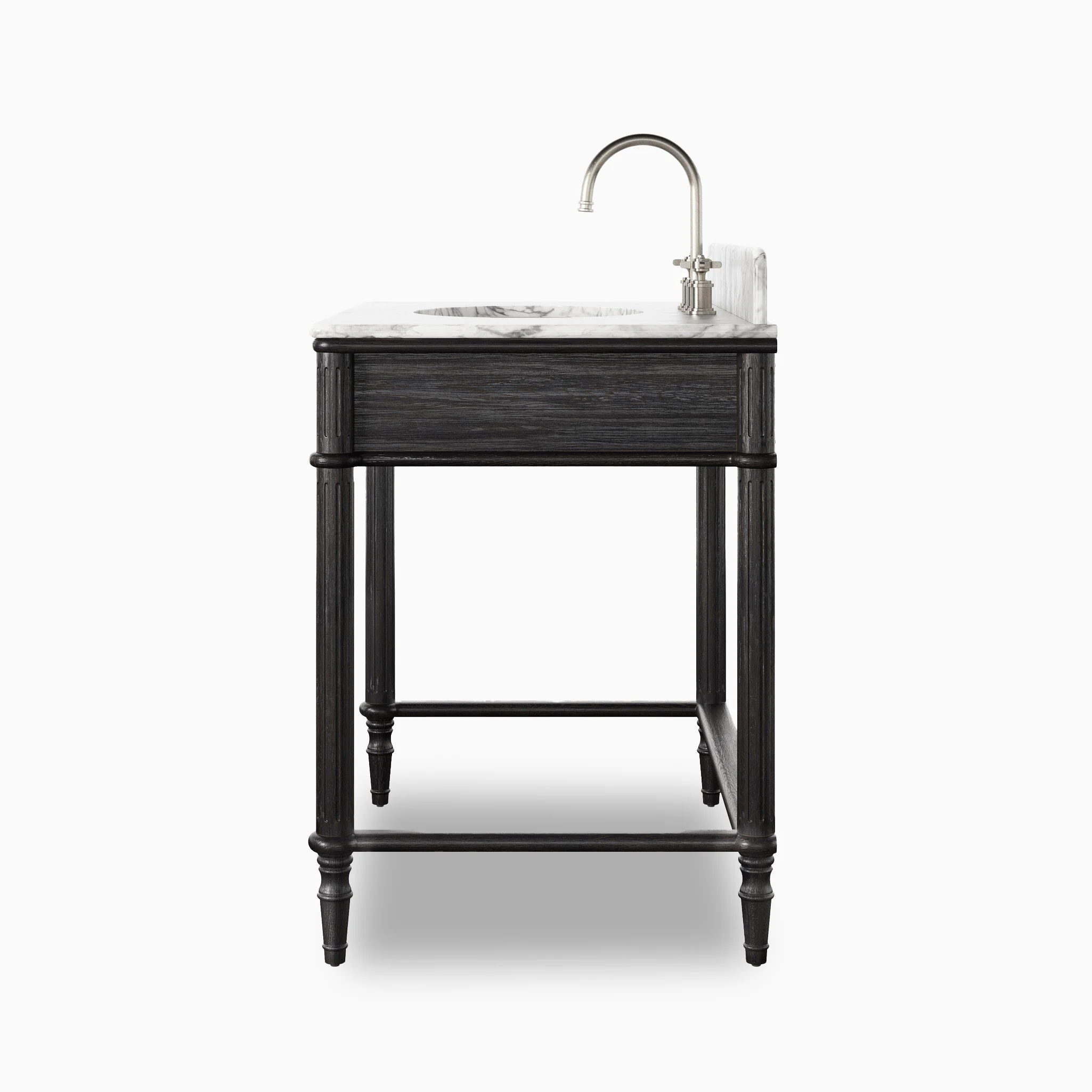 Margot 36" Washstand in Satin Black Veneer with Carrara Marble Top - Image 3