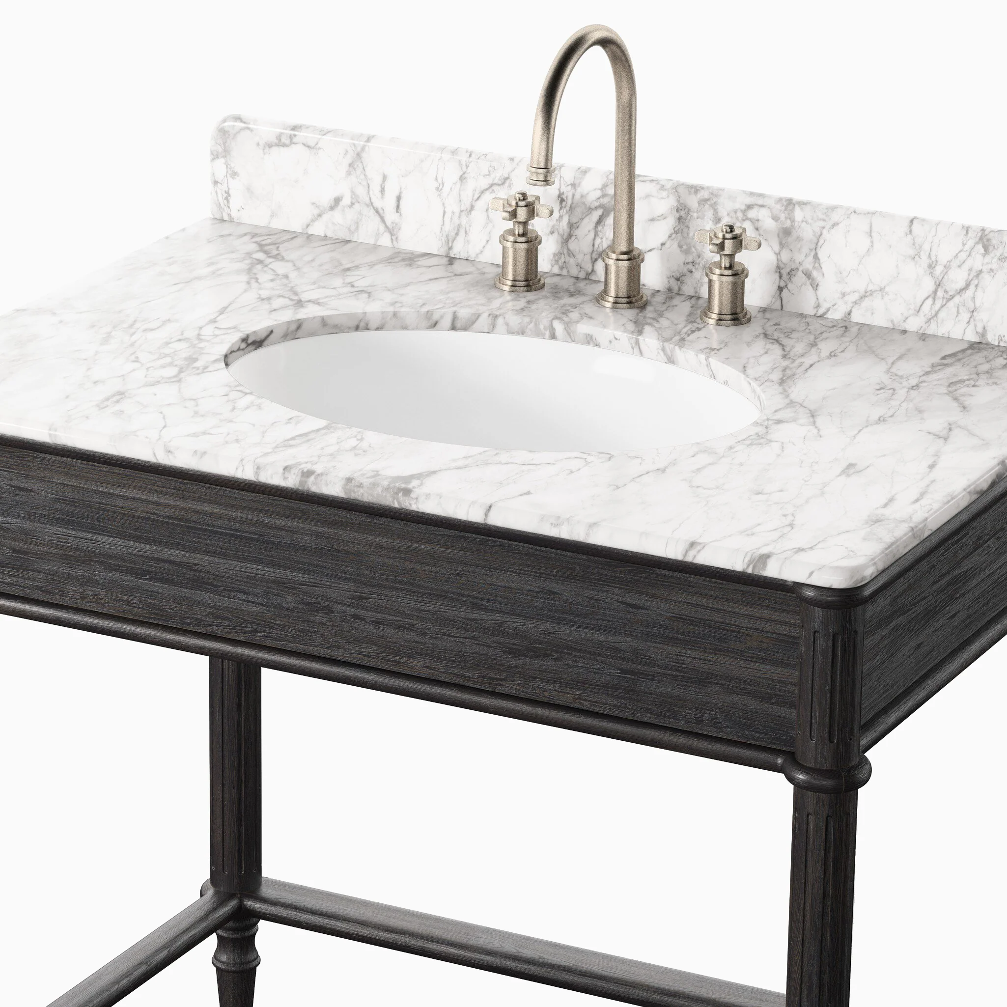 Margot 36" Washstand in Satin Black Veneer with Carrara Marble Top - Image 4