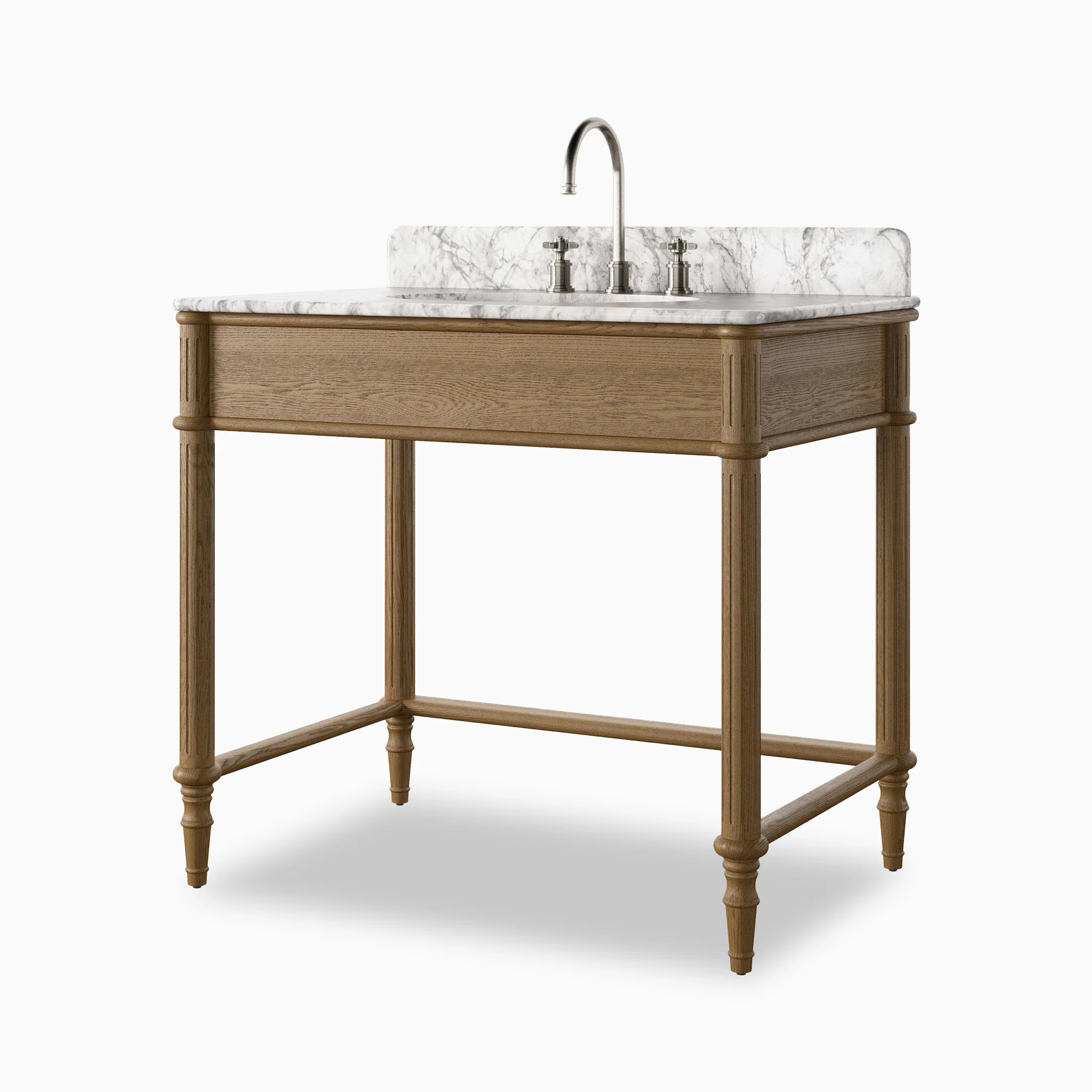 Margot 36" Washstand in Washed Blonde Veneer with Carrara Marble Top - Image 3