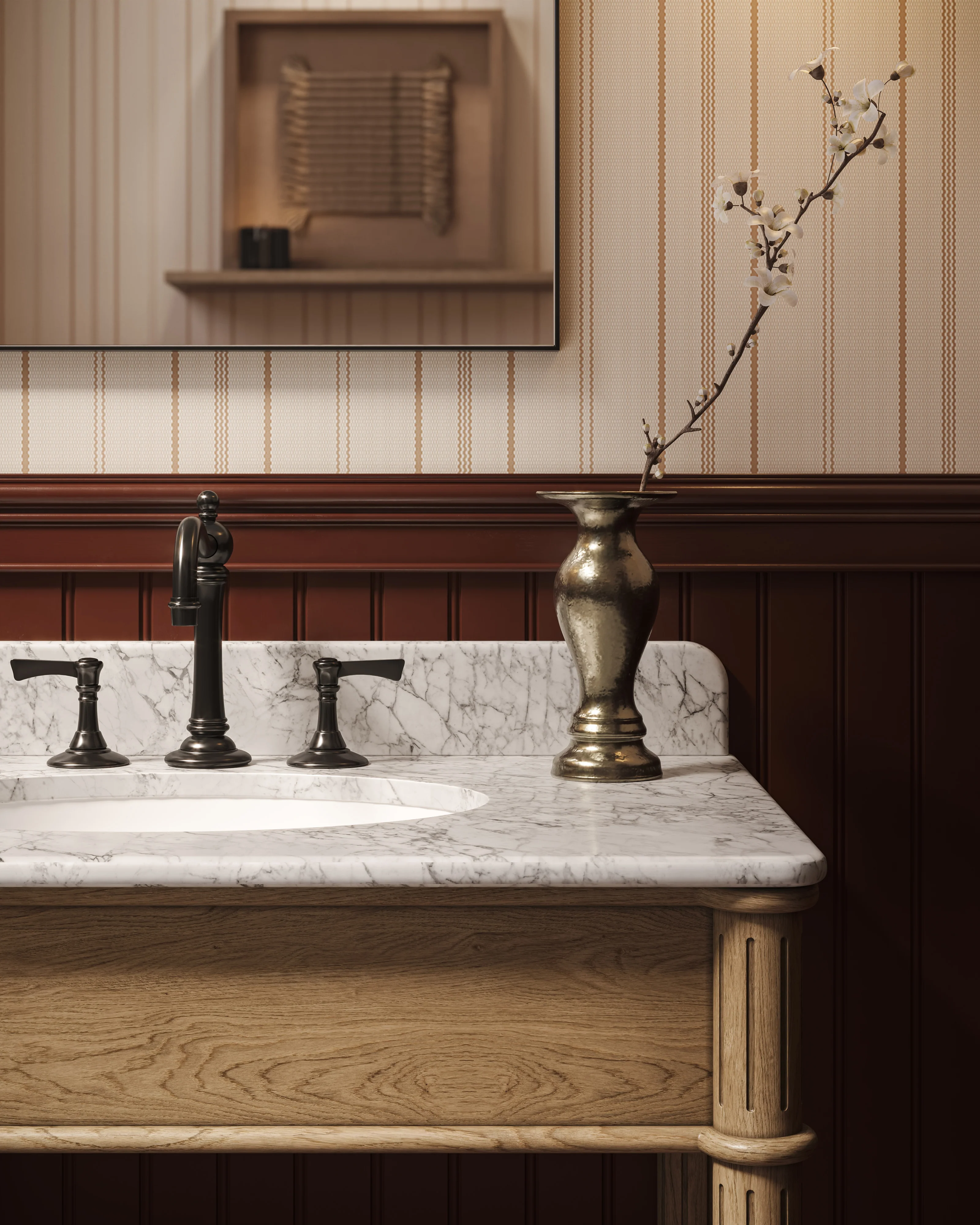Margot 36" Washstand in Washed Blonde Veneer with Carrara Marble Top - Image 6
