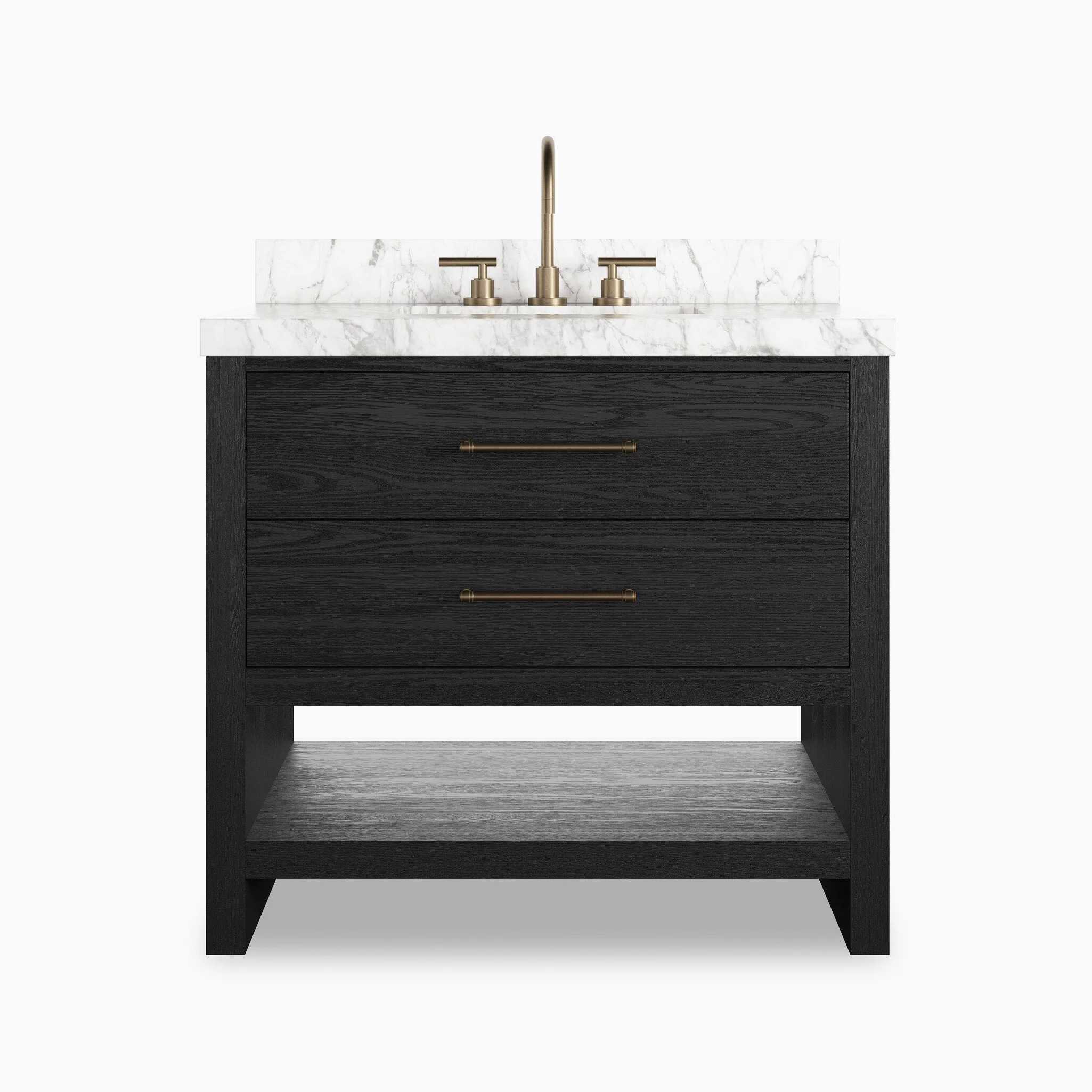 Maxine 36" Single Vanity in Black Wash Oak Veneer with Carrara Marble Top