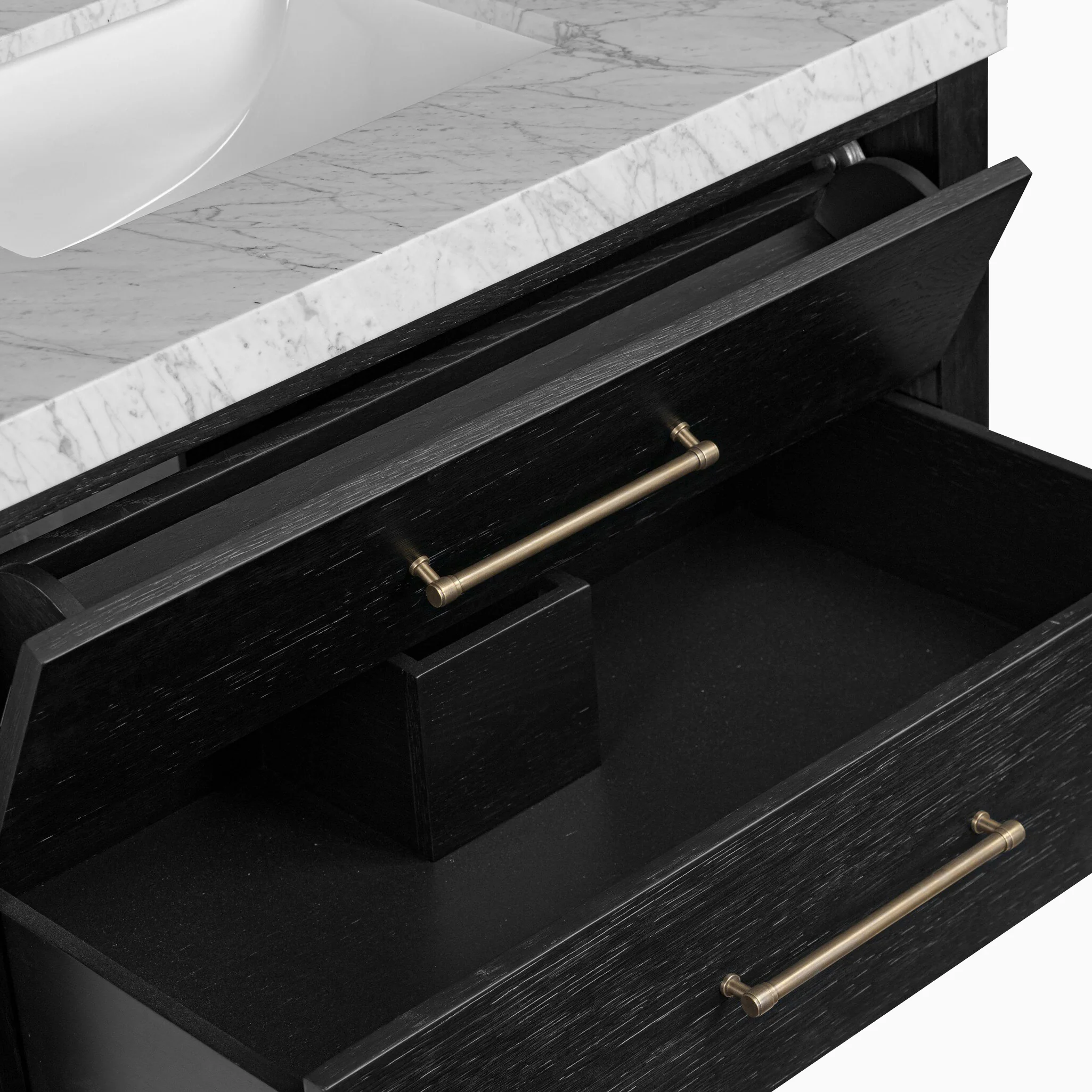 Maxine 36" Single Vanity in Black Wash Oak Veneer with Carrara Marble Top - Image 13