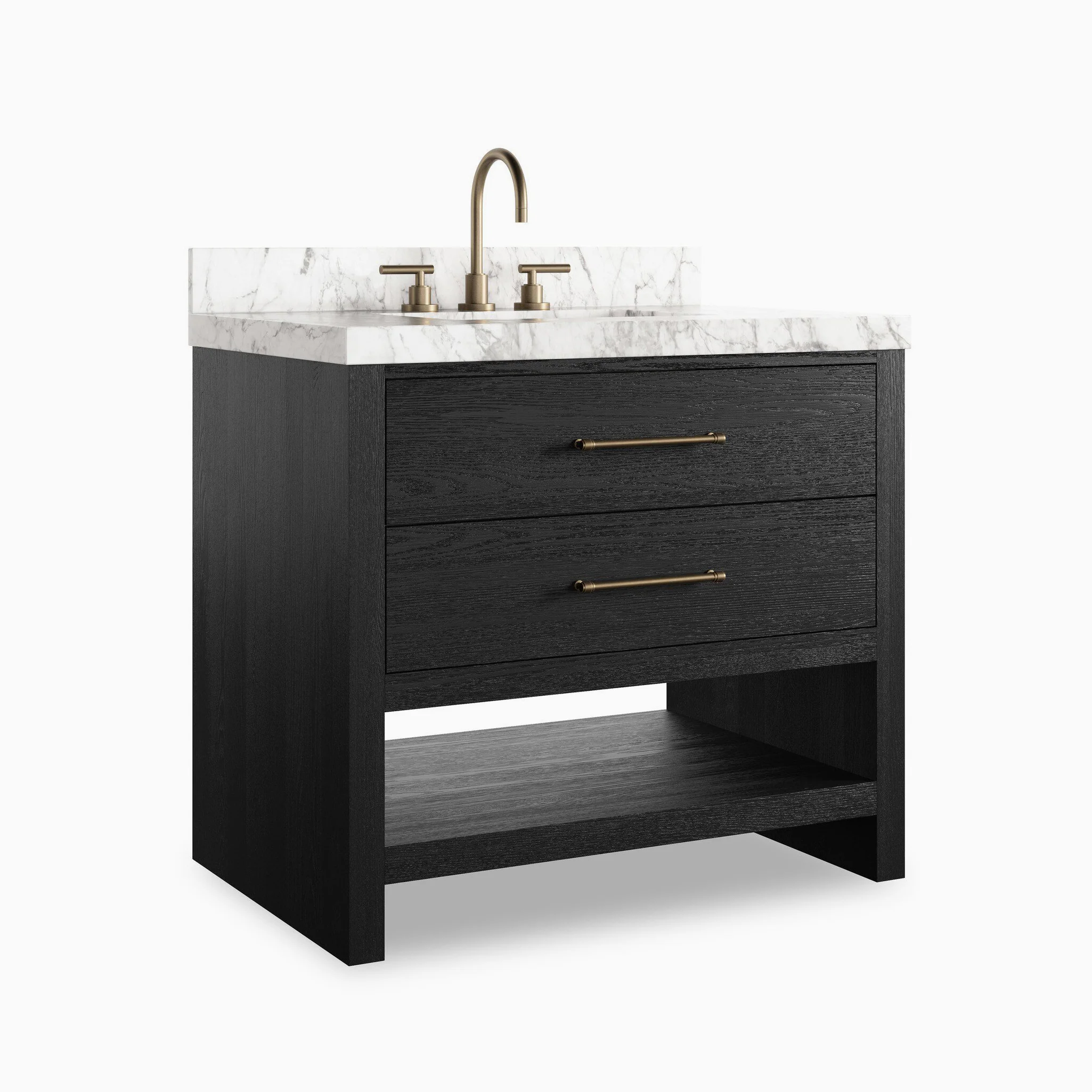 Maxine 36" Single Vanity in Black Wash Oak Veneer with Carrara Marble Top - Image 3