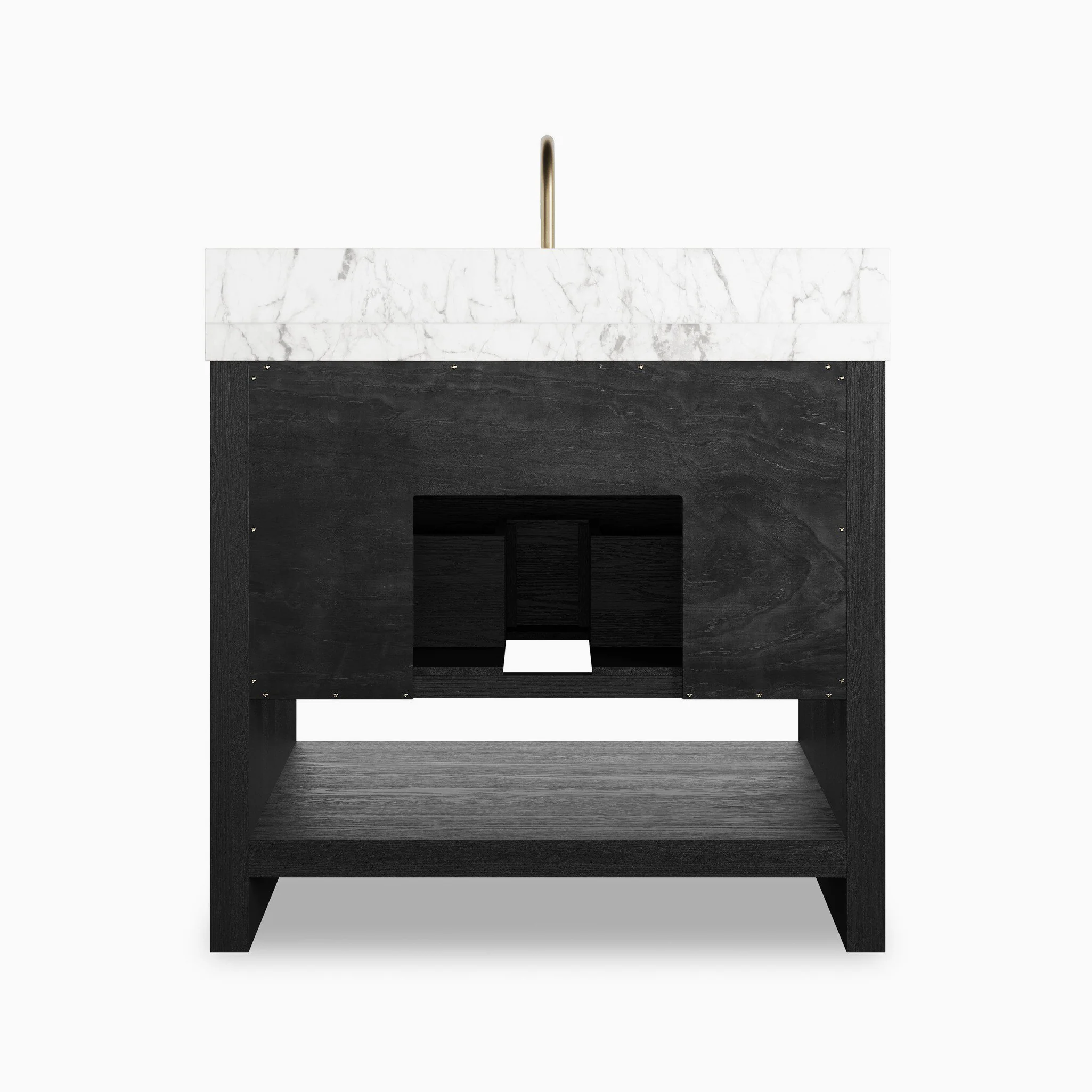Maxine 36" Single Vanity in Black Wash Oak Veneer with Carrara Marble Top - Image 6
