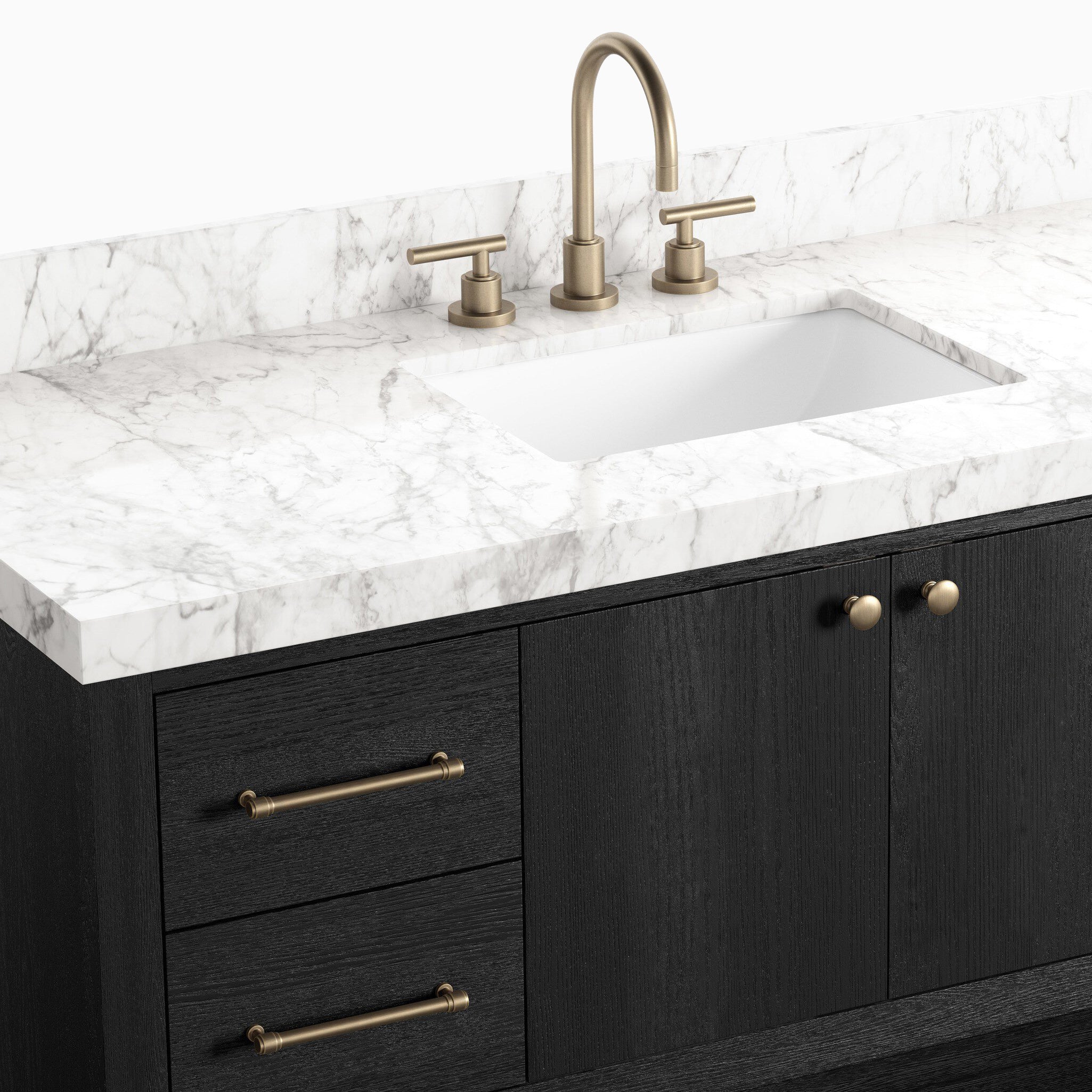 Maxine 55" Single Vanity in Black Wash Oak Veneer with Carrara Marble Top - Image 10