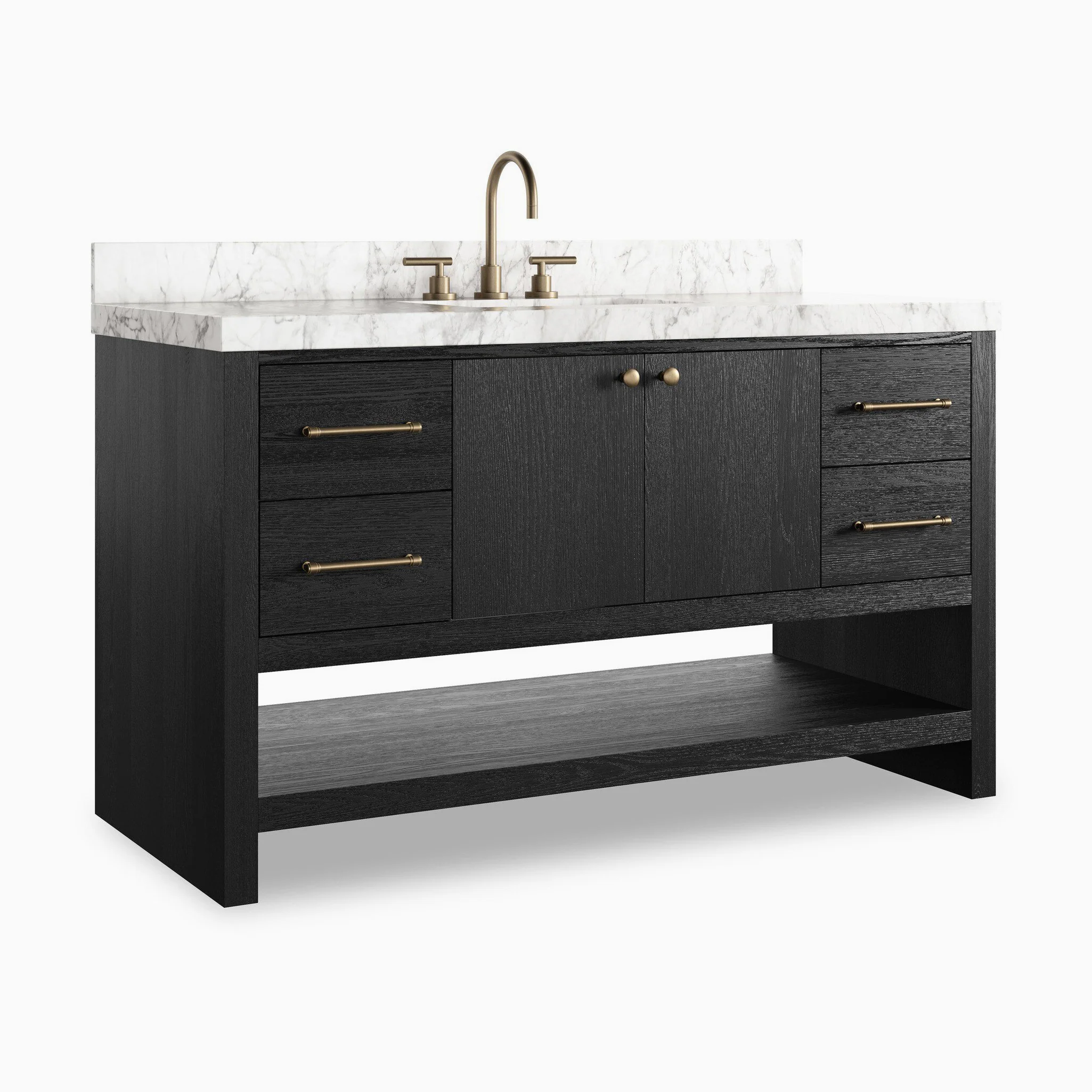 Maxine 55" Single Vanity in Black Wash Oak Veneer with Carrara Marble Top - Image 3
