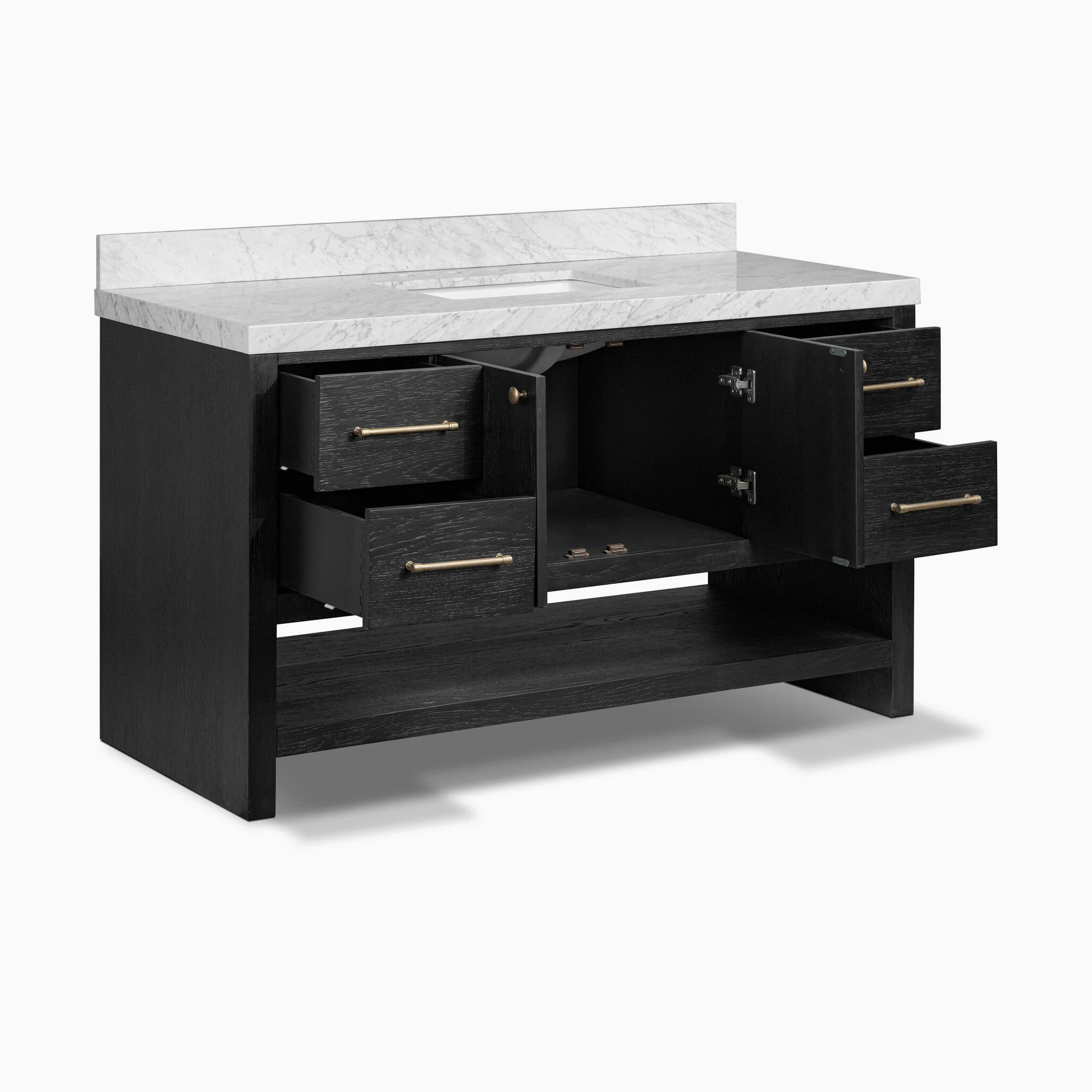 Maxine 55" Single Vanity in Black Wash Oak Veneer with Carrara Marble Top - Image 7