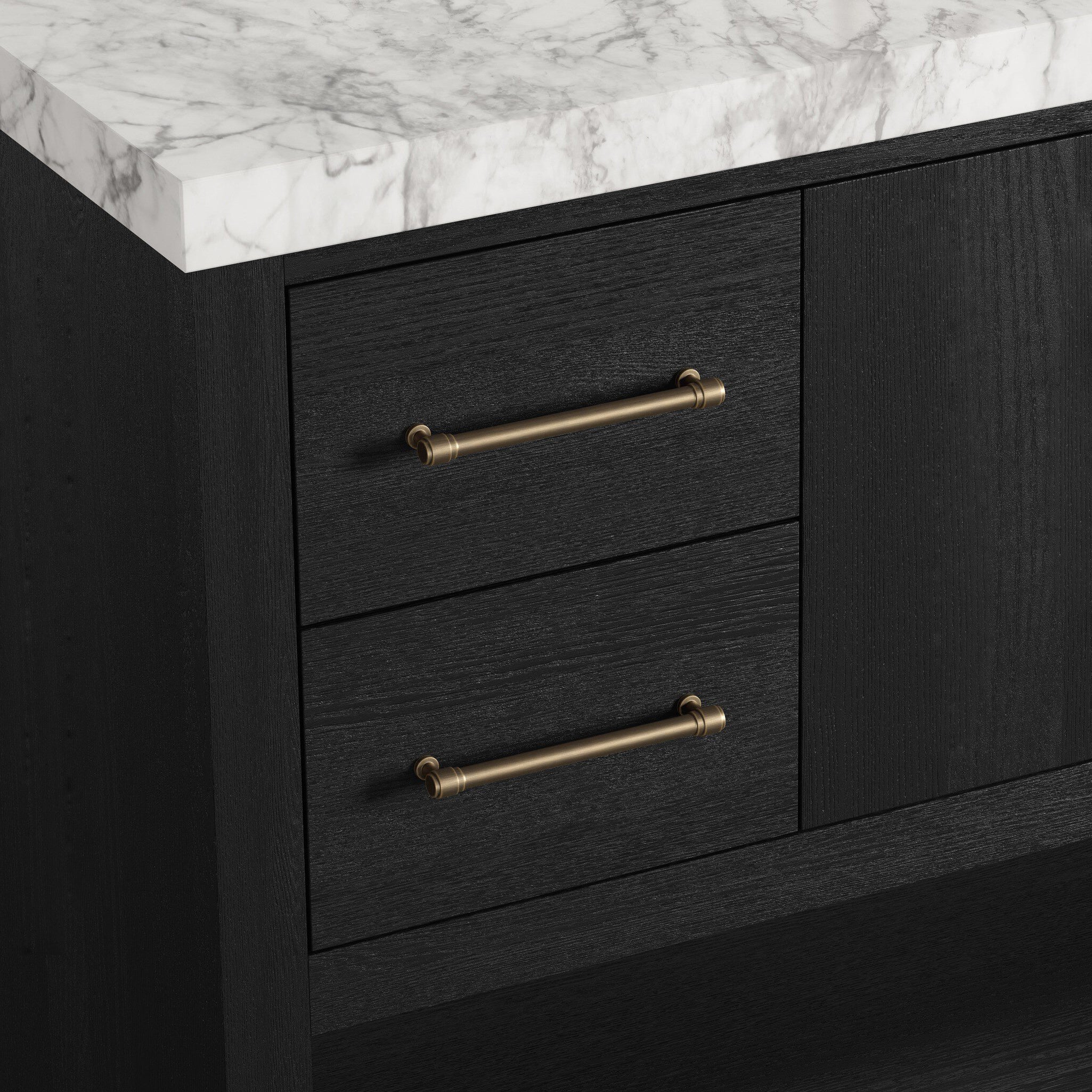 Maxine 55" Single Vanity in Black Wash Oak Veneer with Carrara Marble Top - Image 8